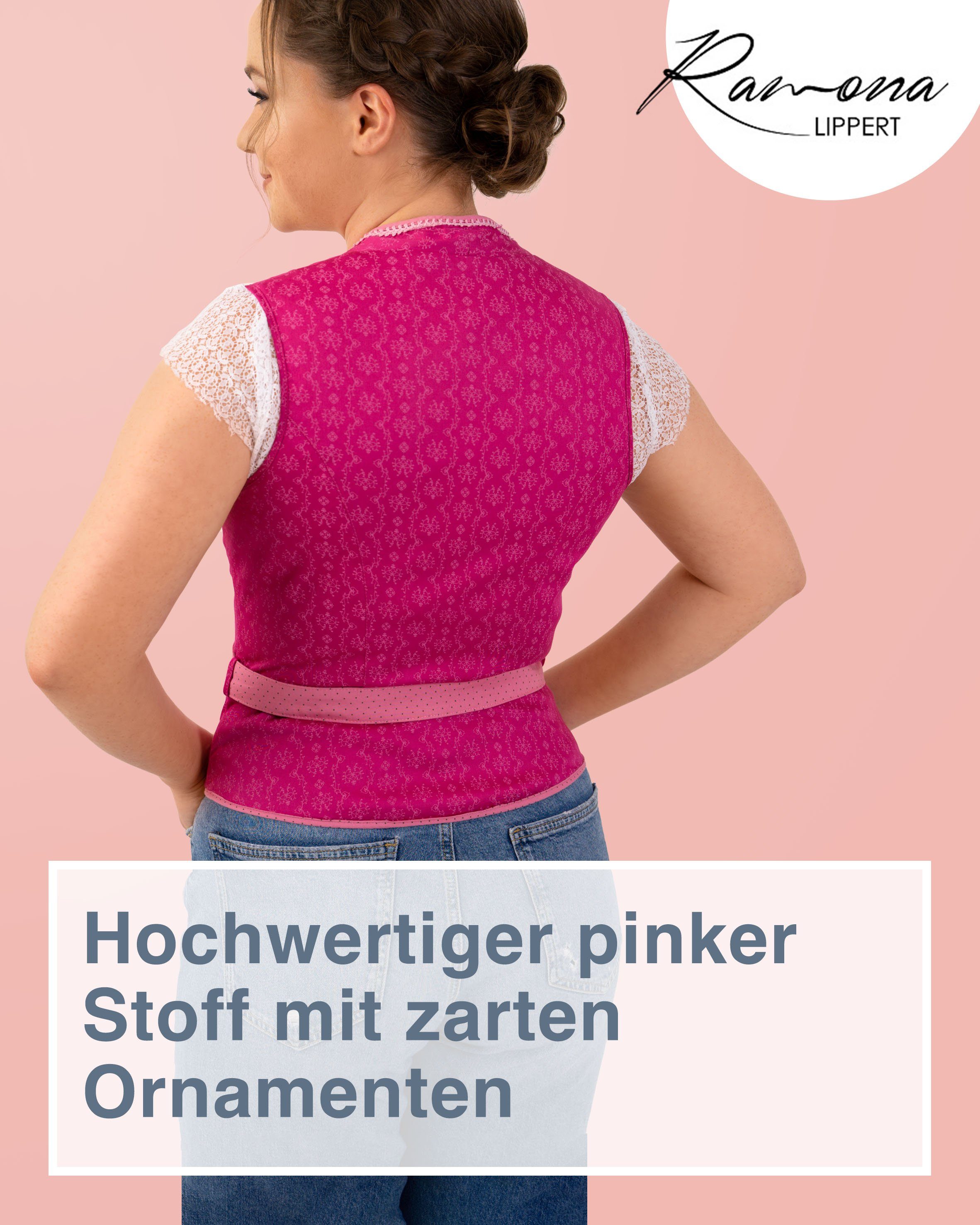 Ramona Lippert Trachtenbluse Mieder Nicole Knöpfe pink cm mit Gürtel Rückenlänge 51