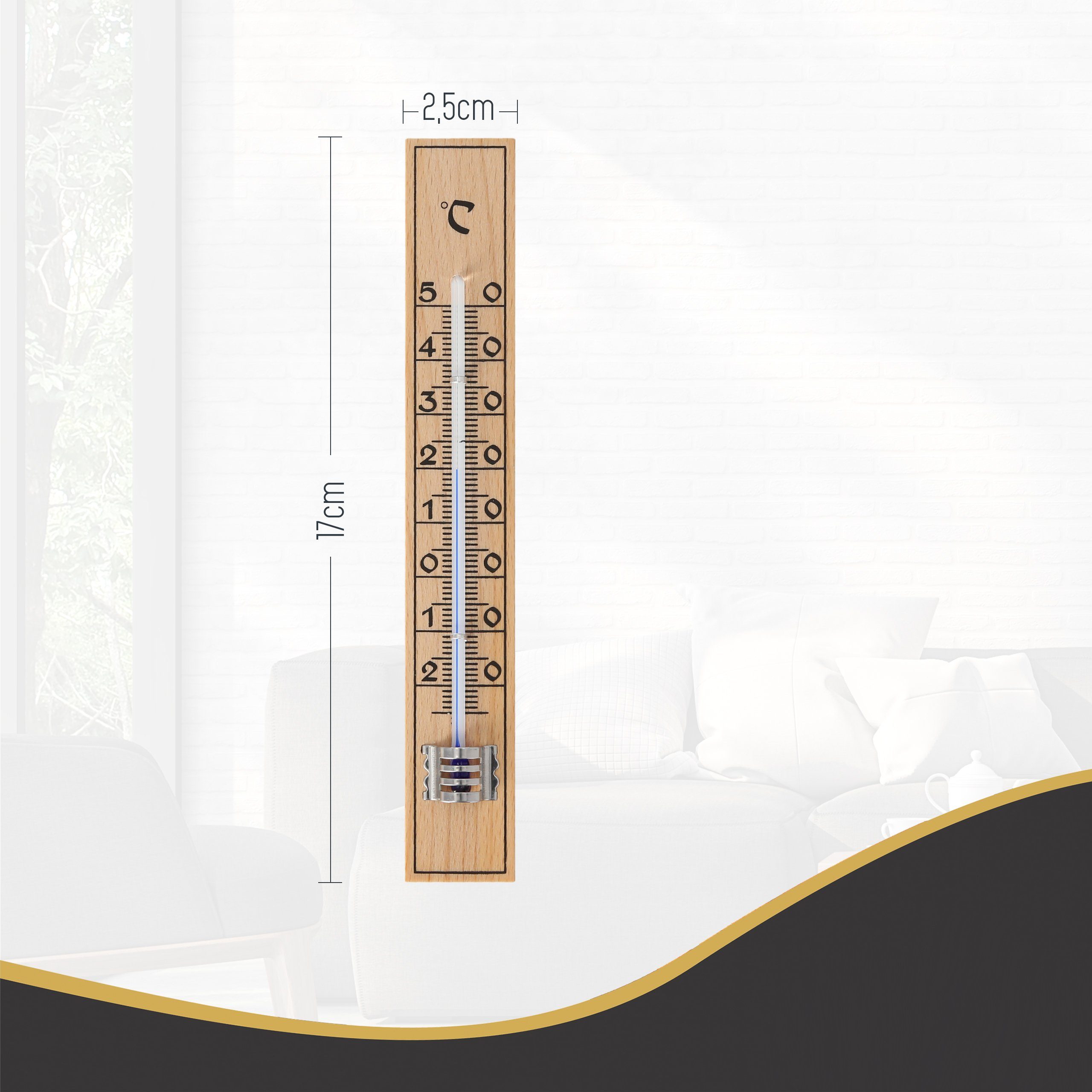 Lantelme Raumthermometer Holz 17cm Analog Innen Außen Zimmer Garten Thermometer Holzthermometer, 3-tlg., 3 oder 5 Stück Set, Deutsche Herstellung, Temperaturanzeige -25 bis +50 Grad Celsius