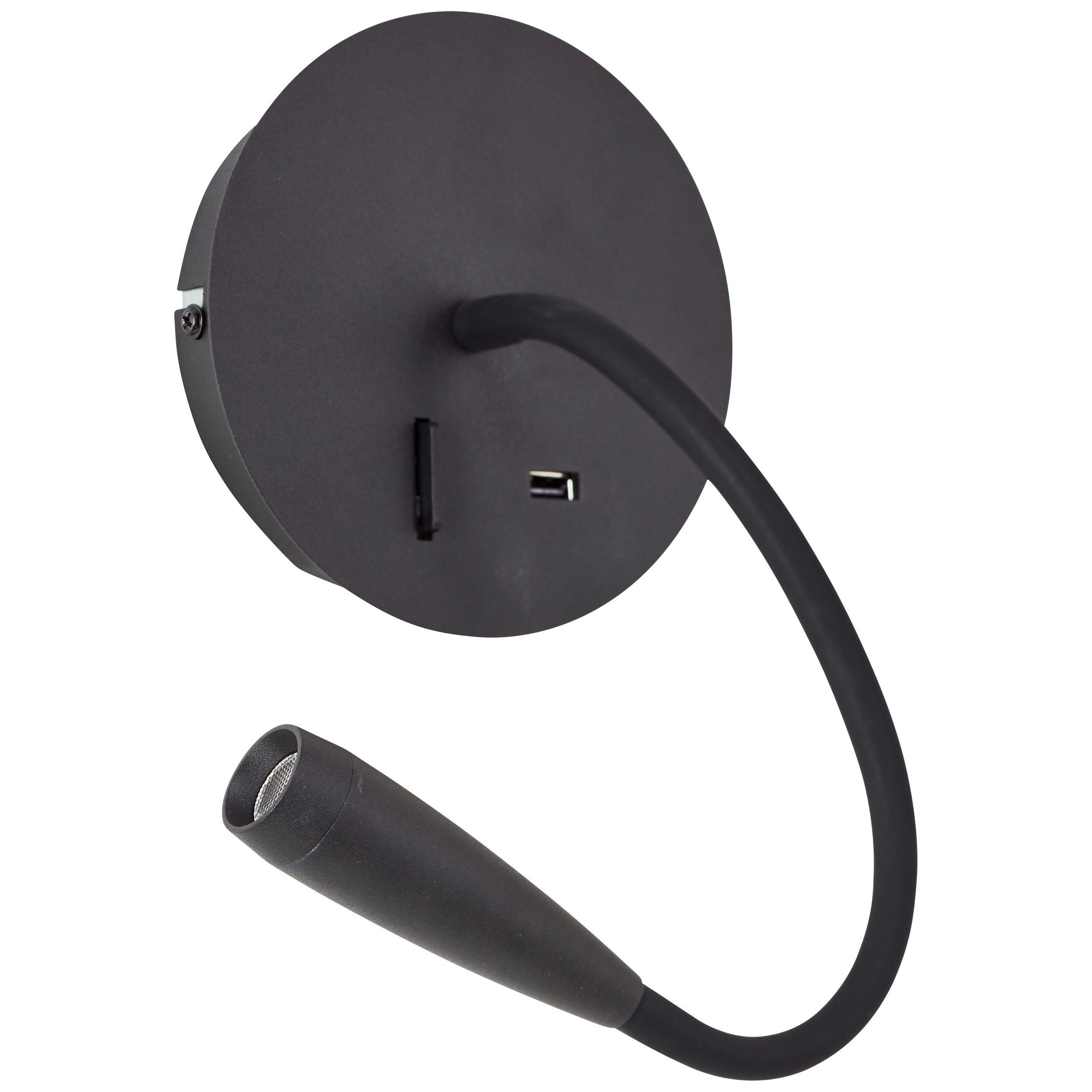 Brilliant LED Wandstrahler Jutta, LED fest integriert, Warmweiß, USB-Anschluss, flexibler Lesearm, 170 lm, 3000 K