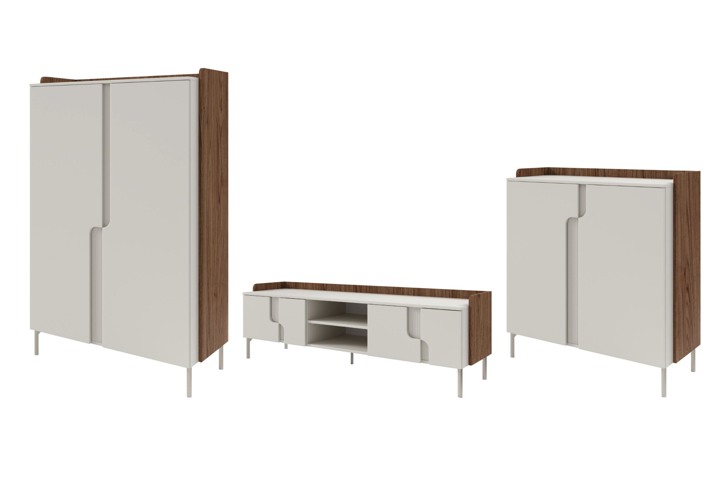 Deine Möbel 24 Wohnwand PAURO B Set modern, TV-Lowboard mit Kommoden, Wohnzimmerset, (Set, 3-St., PAURO - Kollektion), im skandinavischen Design, Wohnzimmermöbel mit viel Stauraum