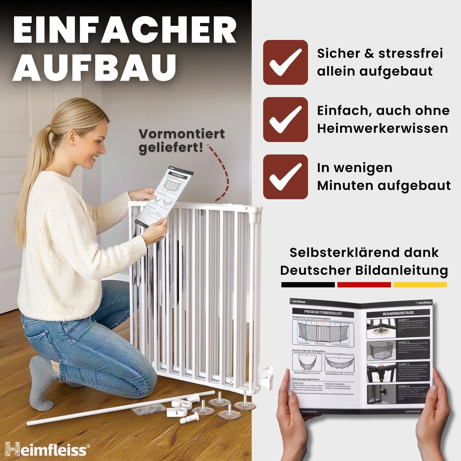 Heimfleiss® Ofenschutzgitter Kaminschutzgitter ohne Bohren Baby Hunde (Treppenschutzgitter Türgitter, 5 St., inkl. Saugnäpfe & Wandhalterungen), 308 cm mit Türf – Bild 5 von 5