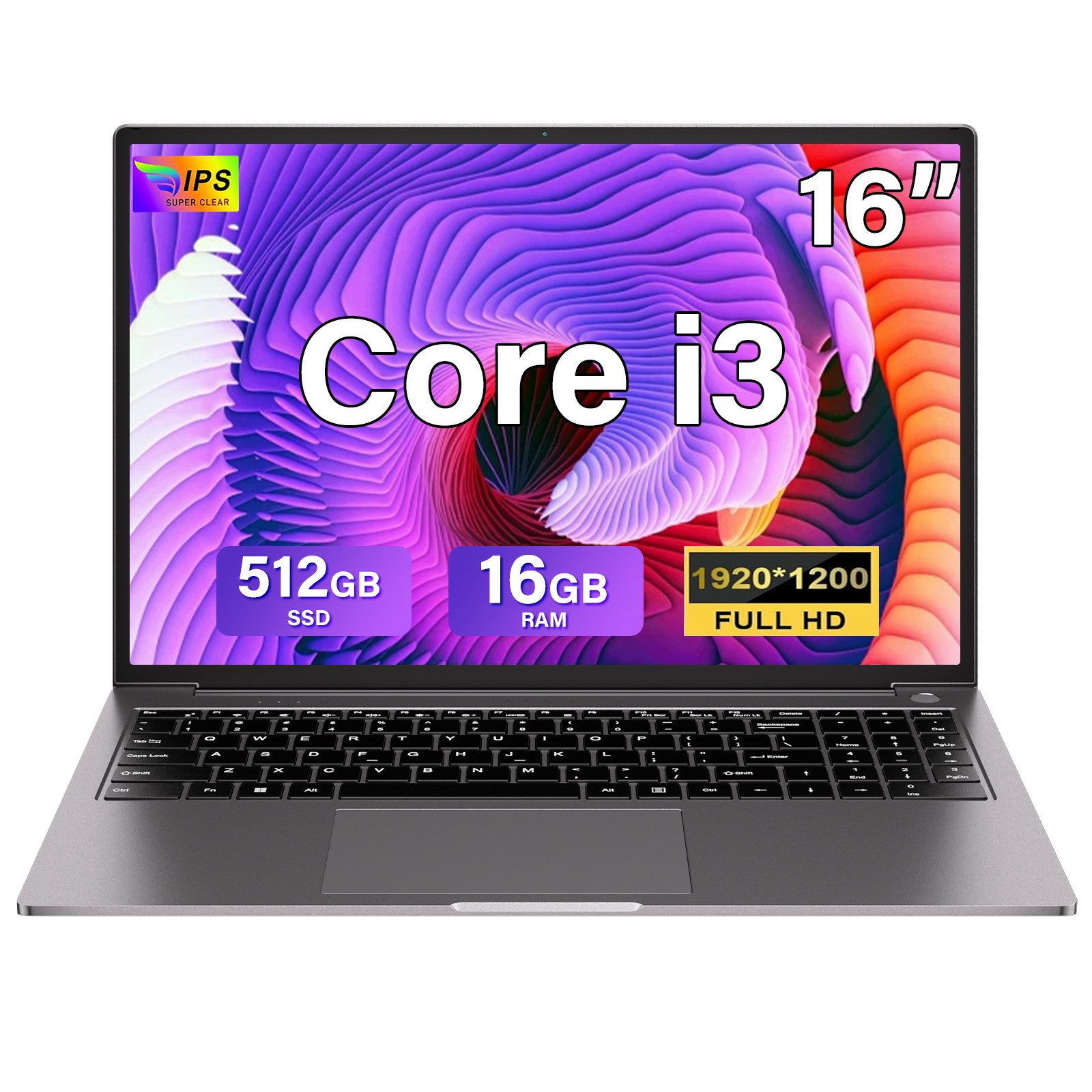 bvate 16-Zoll-Laptop 16 GB RAM 512 GB SSD FHD-Display Core i3 180° Notebook (35 cm/16 Zoll, Core i3, Core i3)