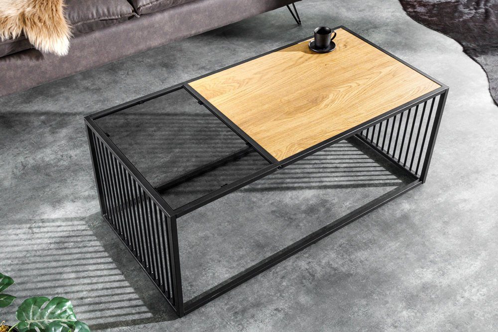 riess-ambiente Couchtisch ARCHITECTURE 100cm schwarz / natur (Einzelartikel, 1-St), Wohnzimmer · Glas · Metall · Holz-Optik · Industrial Design