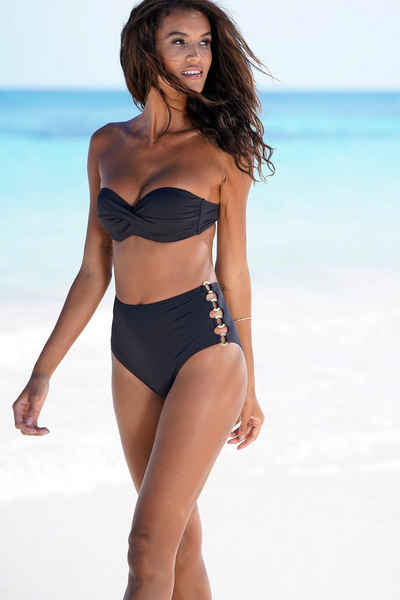 LASCANA Highwaist-Bikini-Hose Italy Goldfarbene Zierringe