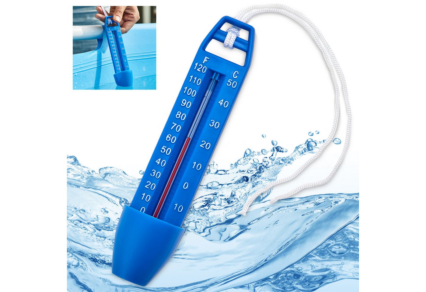 Hecht Badethermometer 060501 Celsius 0-50°C Fahrenheit 0-120°F, für Pool, Spa, Whirlpool, Badewanne, Teich