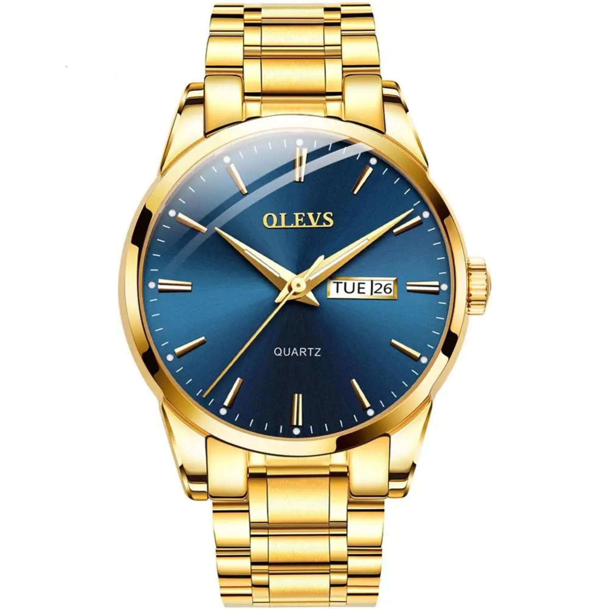 Tidy Quarzuhr OLEVS 6898 Business Herrenuhr stilvoll und elegant Gold, (mit Bandkürzer)