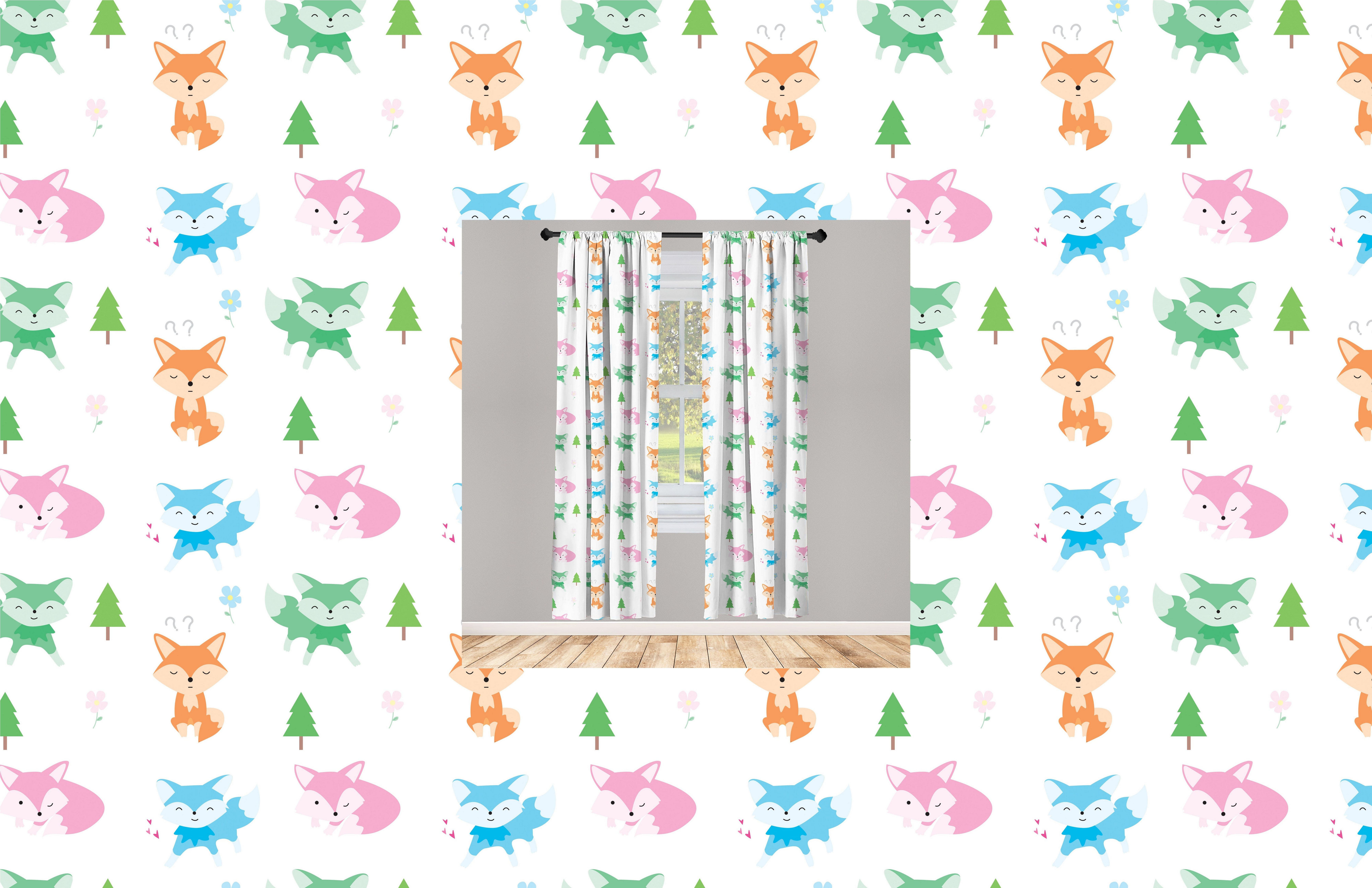 Gardine Vorhang für Wohnzimmer Schlafzimmer Dekor, Abakuhaus, Microfaser, Fuchs Kiefer und BabyFox Grafik