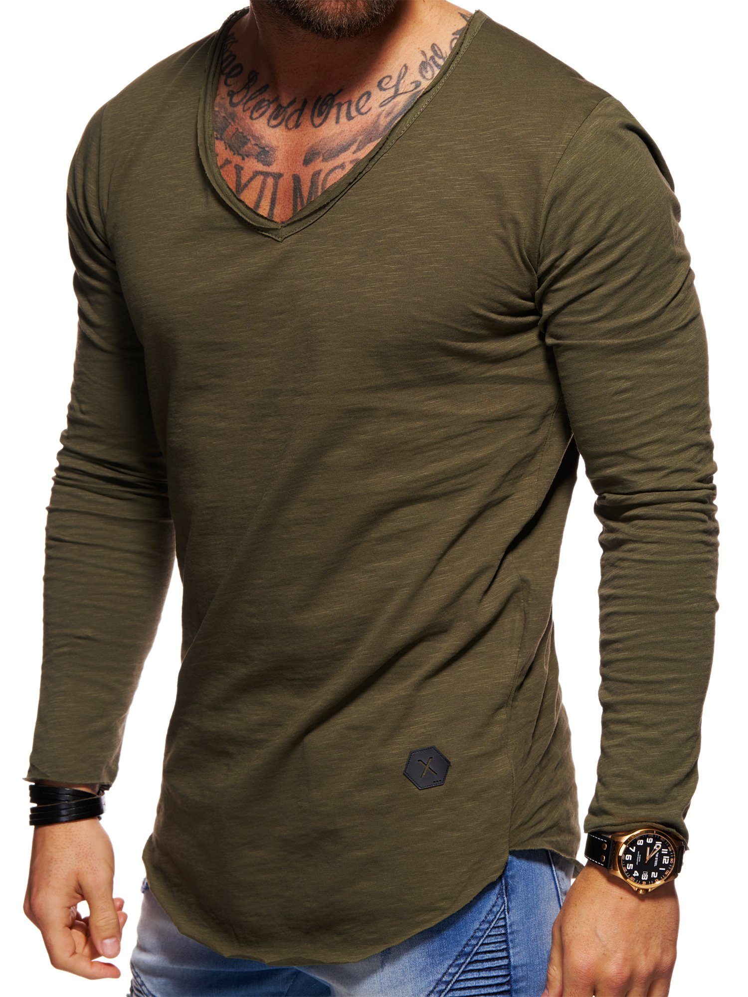 V-Neck SDJOLIET Oversize-Look Basic Longsleeve Style-Division Khaki im