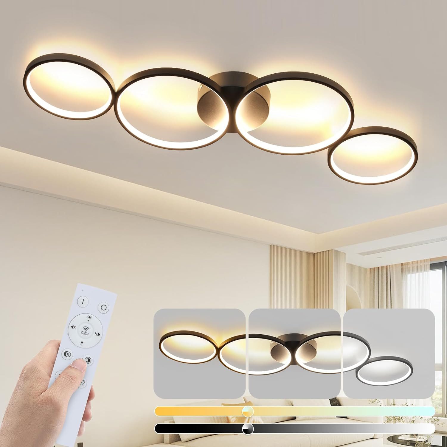 ZMH LED Deckenleuchte Wohnzimmer 55W Ring Rund Deckenlampe Dimmbar Designla günstig online kaufen