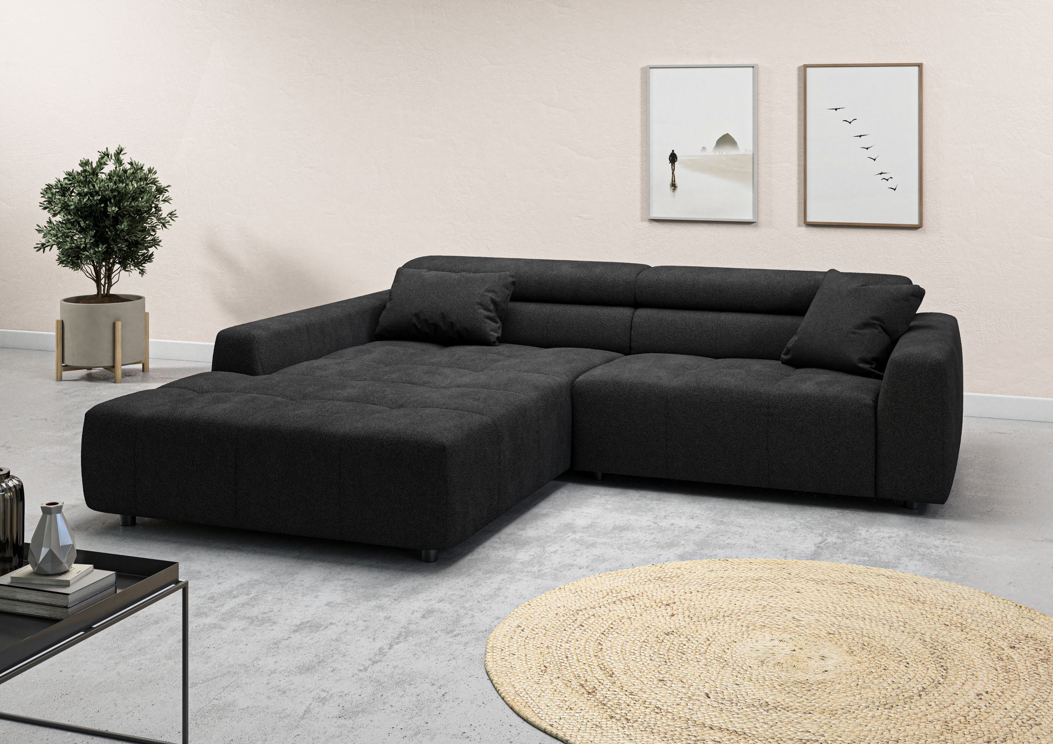 3C Candy Ecksofa Denver auch mit Cord- und Easy care-Bezug, Kopfteilverstellung L-Form, wahlweise. mit motorischer Sitztiefenverstellung