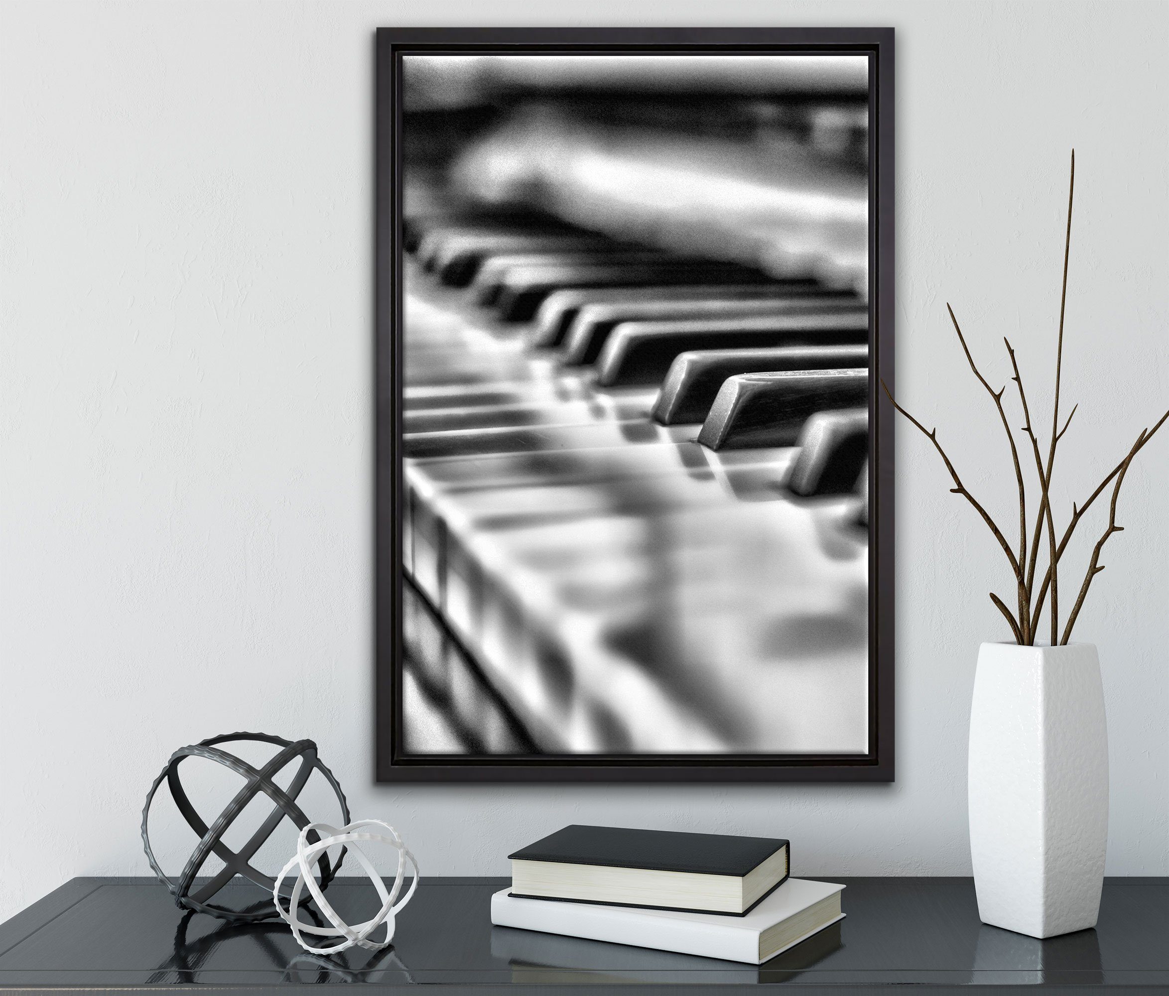 Leinwandbild Schattenfugen-Bilderrahmen Elegantes in fertig inkl. gefasst, Leinwandbild Klavier, St), Zackenaufhänger Wanddekoration (1 bespannt, Pixxprint einem