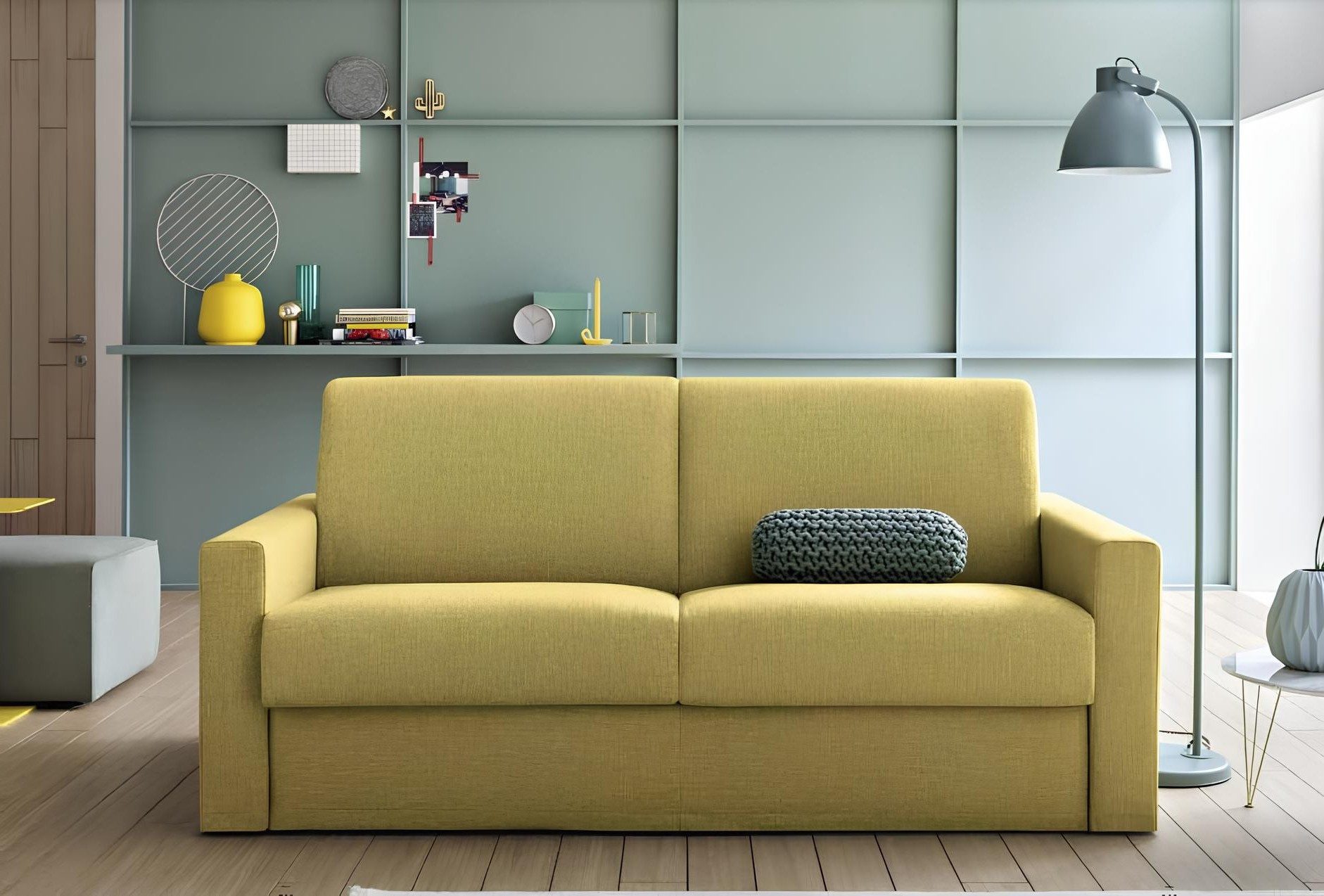 Xlmoebel 2-Sitzer Designer Sofa Gelb Stoff Schlafsofa Italienische Möbel, Sofa 1 Teile, Made in Europa