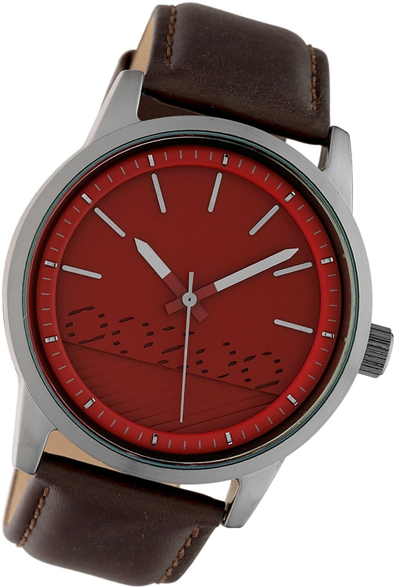 OOZOO Quarzuhr Oozoo Damen Armbanduhr Timepieces, Damenuhr Lederarmband braun, rundes Gehäuse, groß (ca. 45mm)