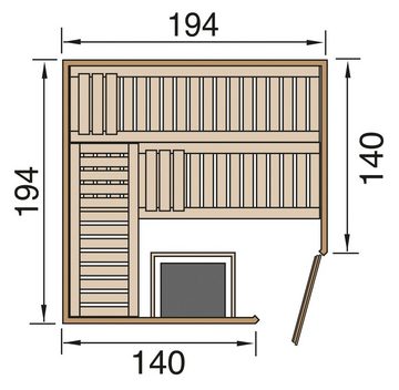 weka Sauna Varberg 3, BxTxH: 194 x 194 x 199 cm, 57 mm, 7,5 kW Ofen mit ext. Steuerung