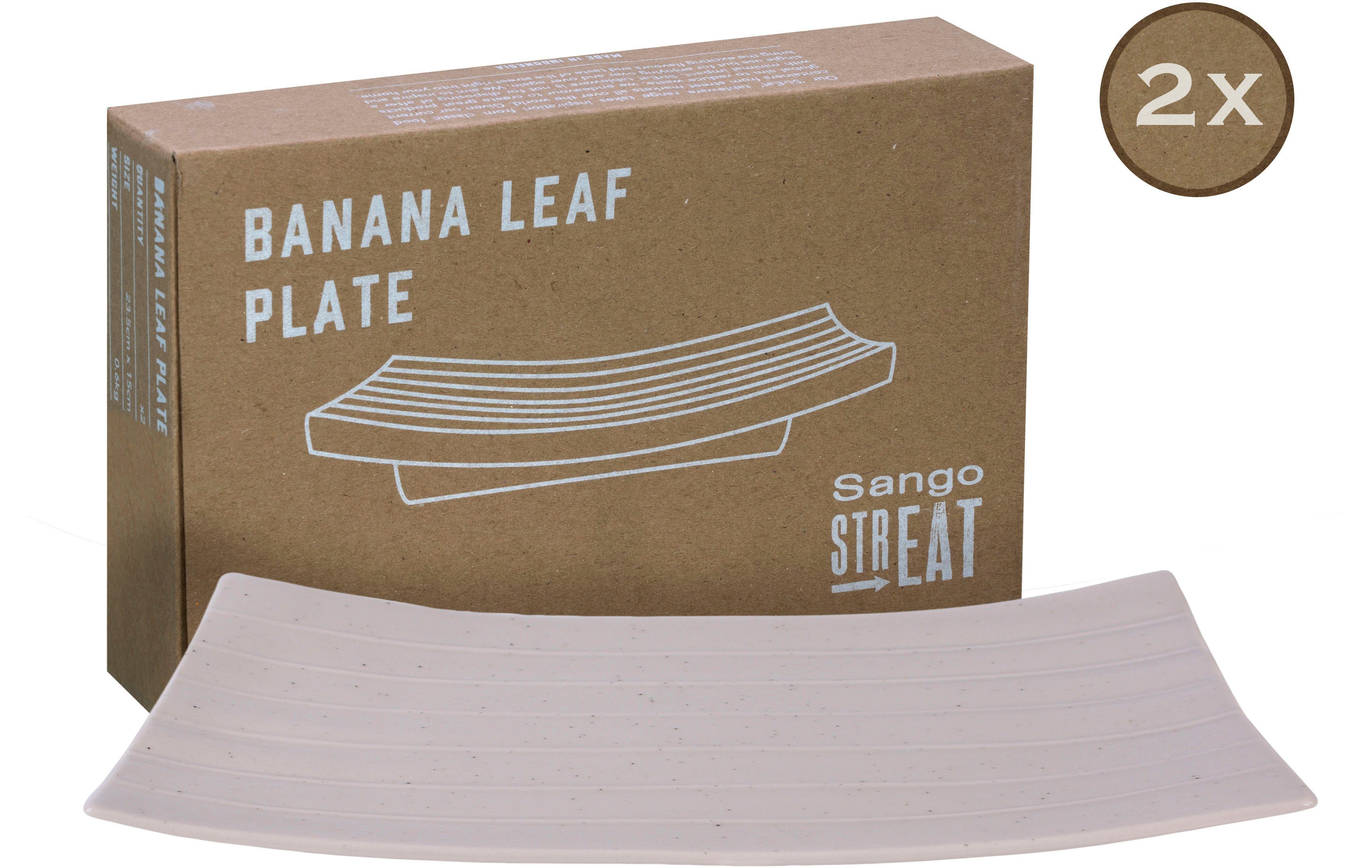 CreaTable Servierplatte Bananenblatt, Steinzeug, (Set, 2-tlg), Servier Set, Topaktueller „Street Food“ Trend
