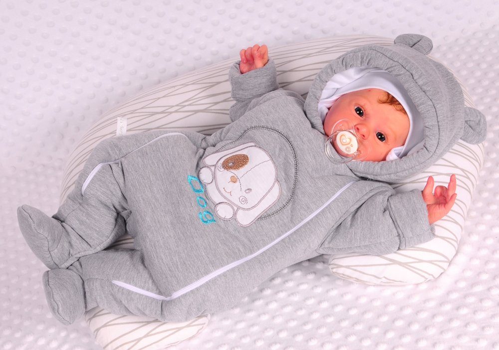 La Bortini Schneeoverall Baby Overall Wagenanzug mit Hund Übergangsoverall in Grau aus Baumwolle, gefüllt, 44 50 56 62 68 74