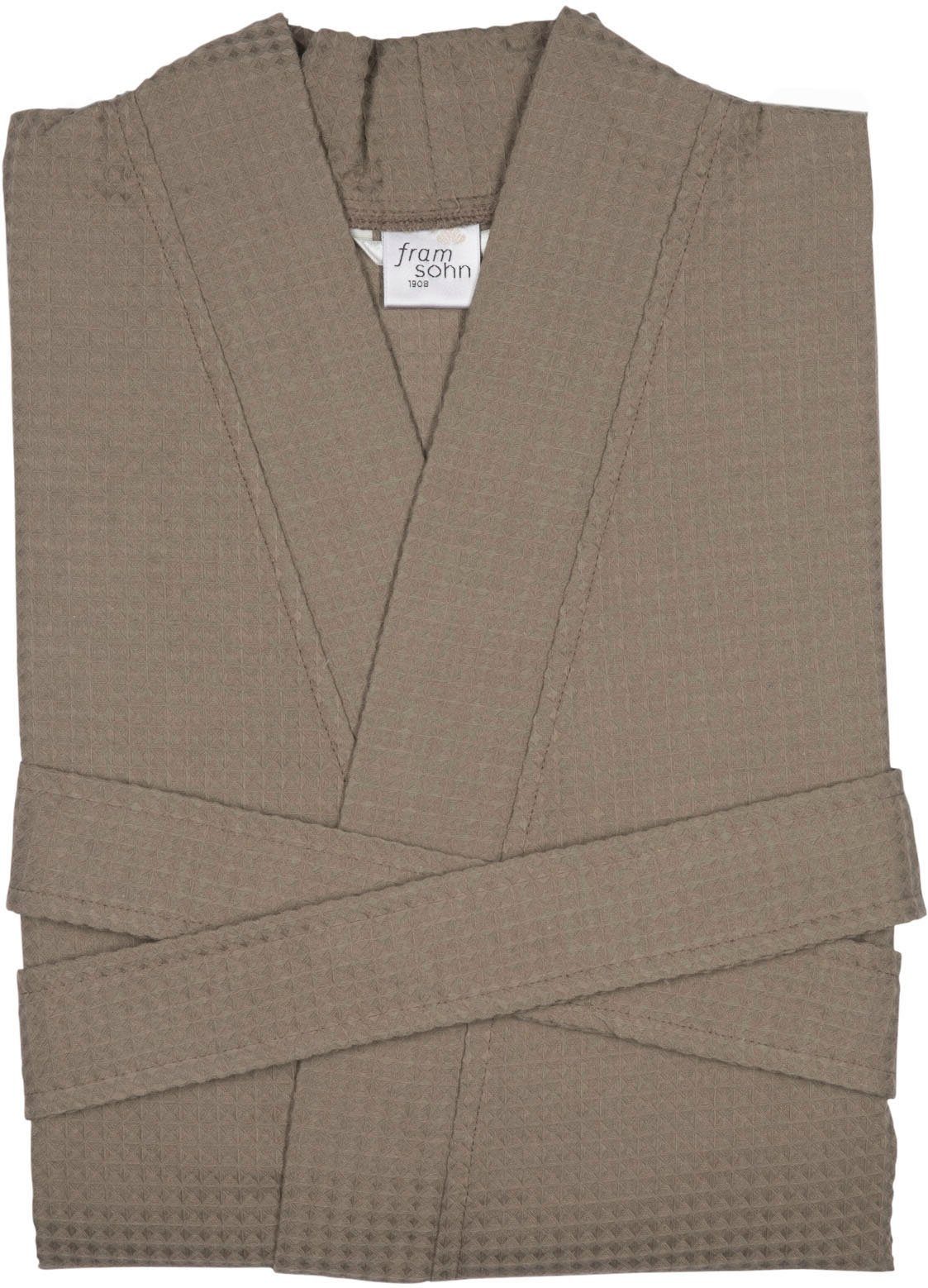 framsohn frottier in Kimono-Kragen, Österreich, Waffelpiqué Unisex Unisex-Bademantel leger hergestellt geschnitten, Langform, Gürtel, Taupe Waffelpiqué