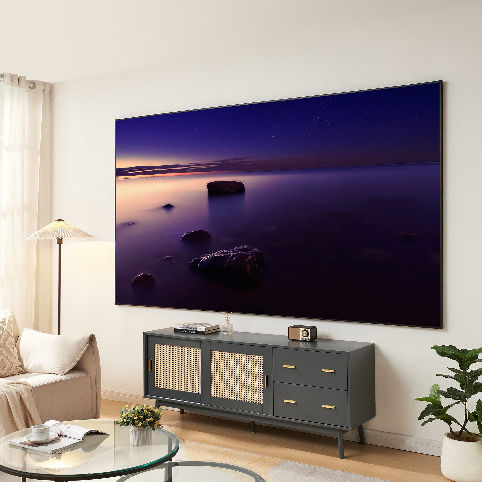 en.casa Rahmenleinwand (»Väkhoga« 16:9 Full HD, 4K, 8K, HDR 120 Zoll 266x149cm wandhängend)