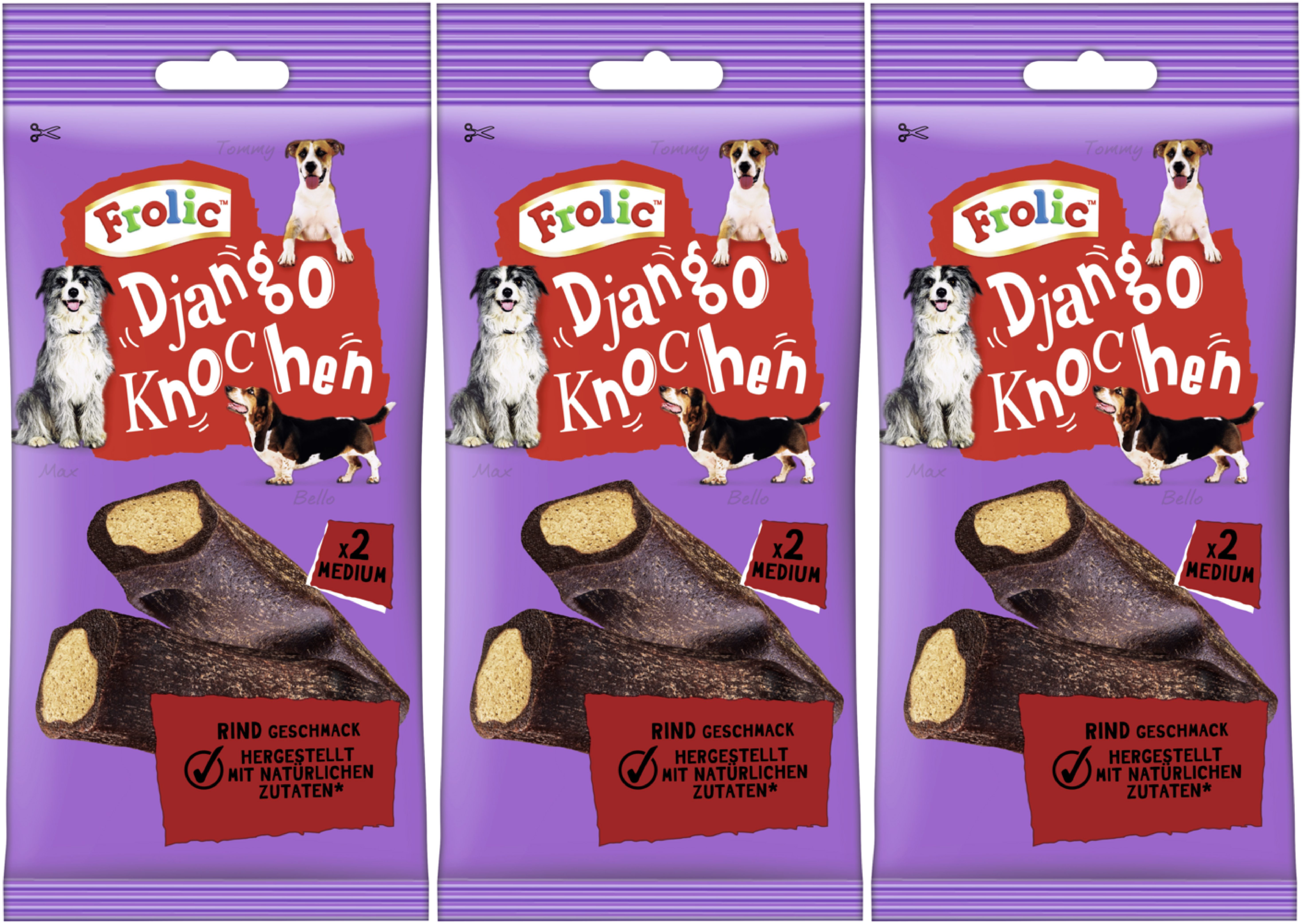 Frolic FROLIC™ Django Knochen Beutel für mittlere Hunde mit Rind 3 x 2 Stück, Snack für: Hunde