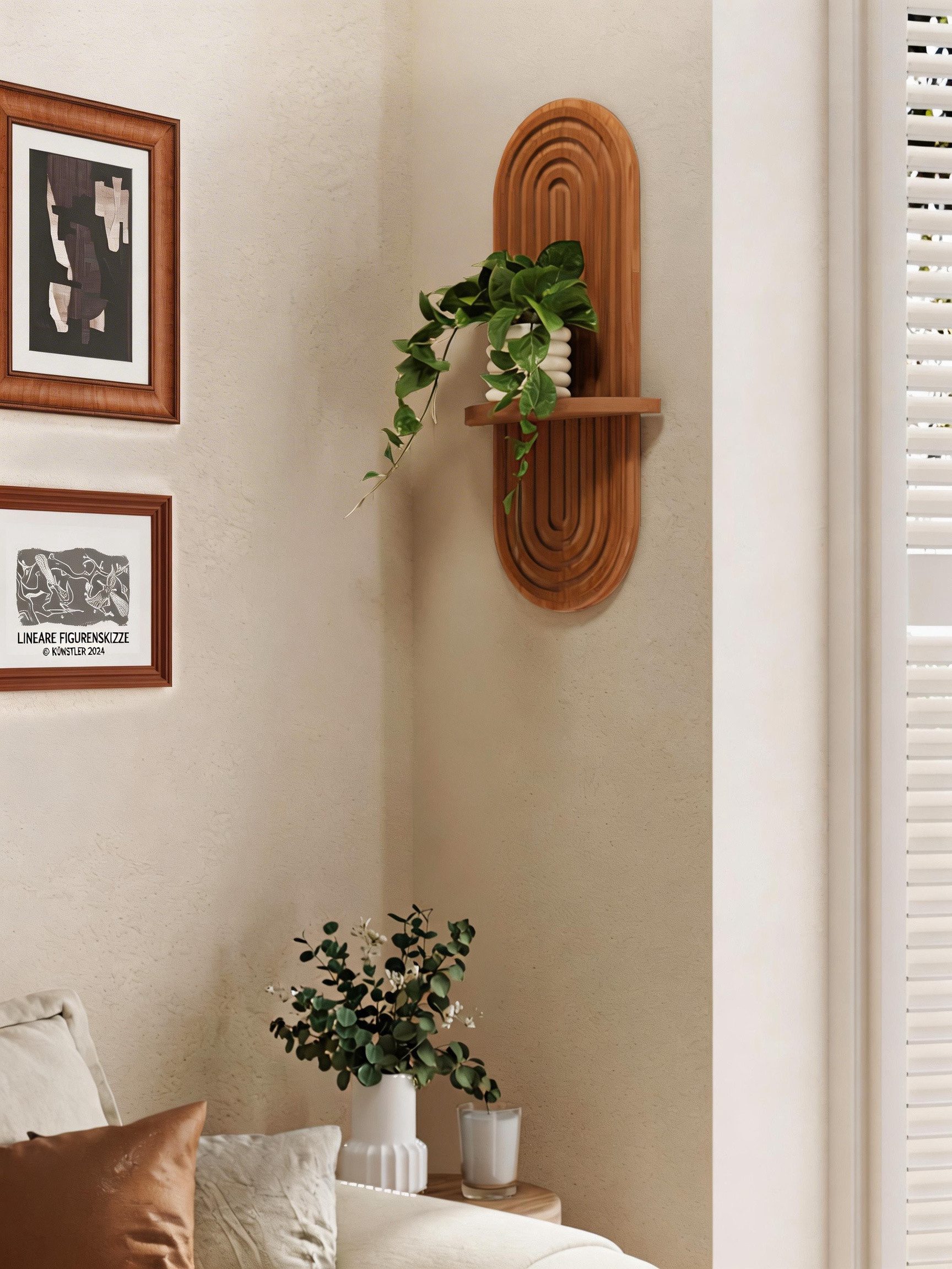 Bamworld Deko-Wandregal 2-stufiges Holz-Wandregal im Boho-Stil, 23x43 cm, 1-tlg., Mid-Century Modern Deko für Wohnraum, Schlafzimmer & Bad – Bild 5 von 5