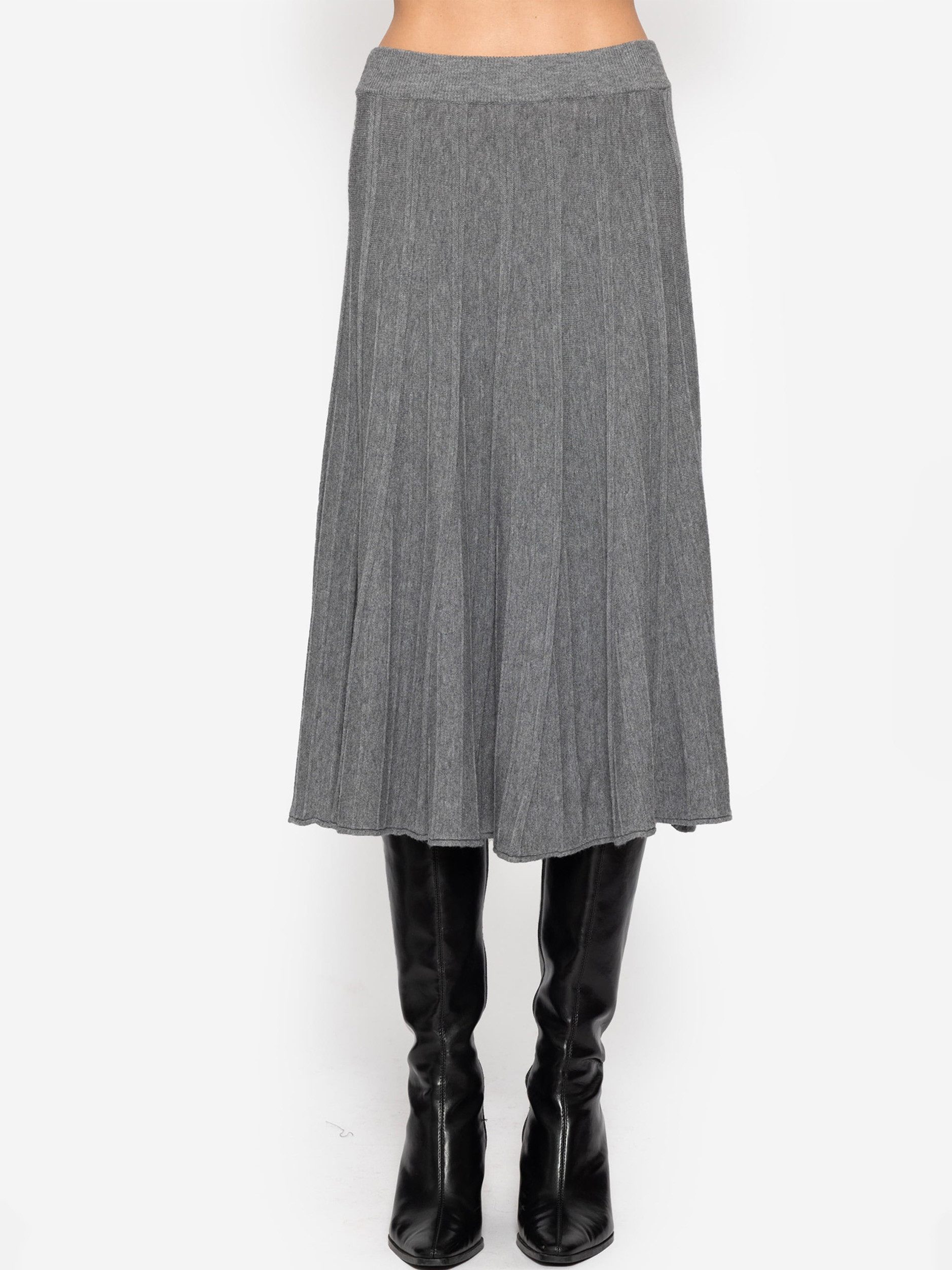 SASSYCLASSY Midirock Plissierter Strickrock für Damen Strukturierter Rock mit Plisseefalten und elastischem Bund