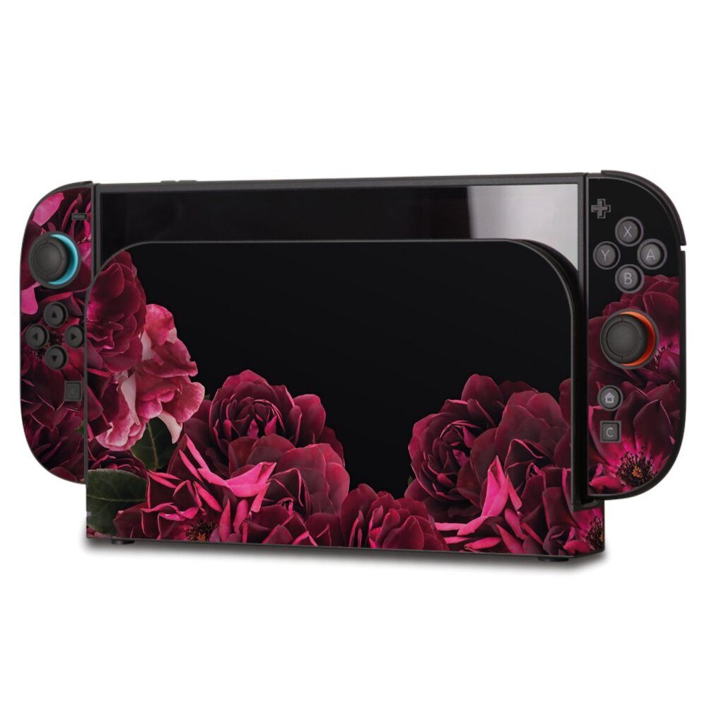 DeinDesign Konsolen-Cover Rose Vintage pink Vintage Rosen auf Schwarz, Nintendo Switch 2 Skin Aufkleber Sticker Folie