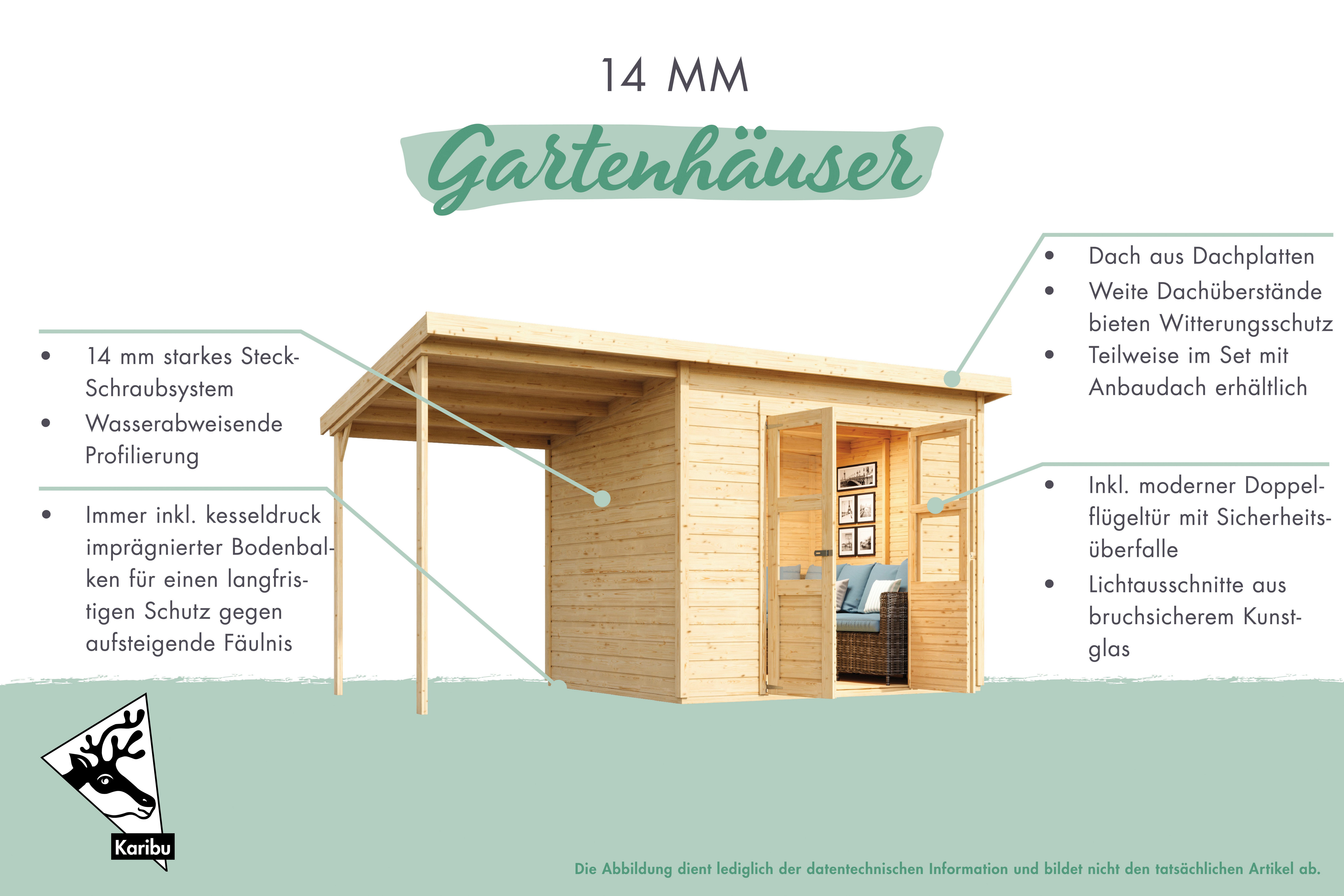 Karibu Gartenhaus »Merseburg 2« vorvergraut, BxT: 182x126 cm, aus Fichtenholz, farbig lasiert, Made in Germany