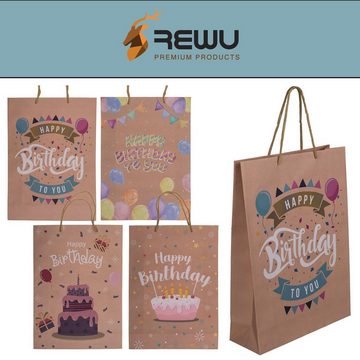 ReWu Geschenkbox Geschenktüten Set 4fach aus Kraftpapier Happy Birthday