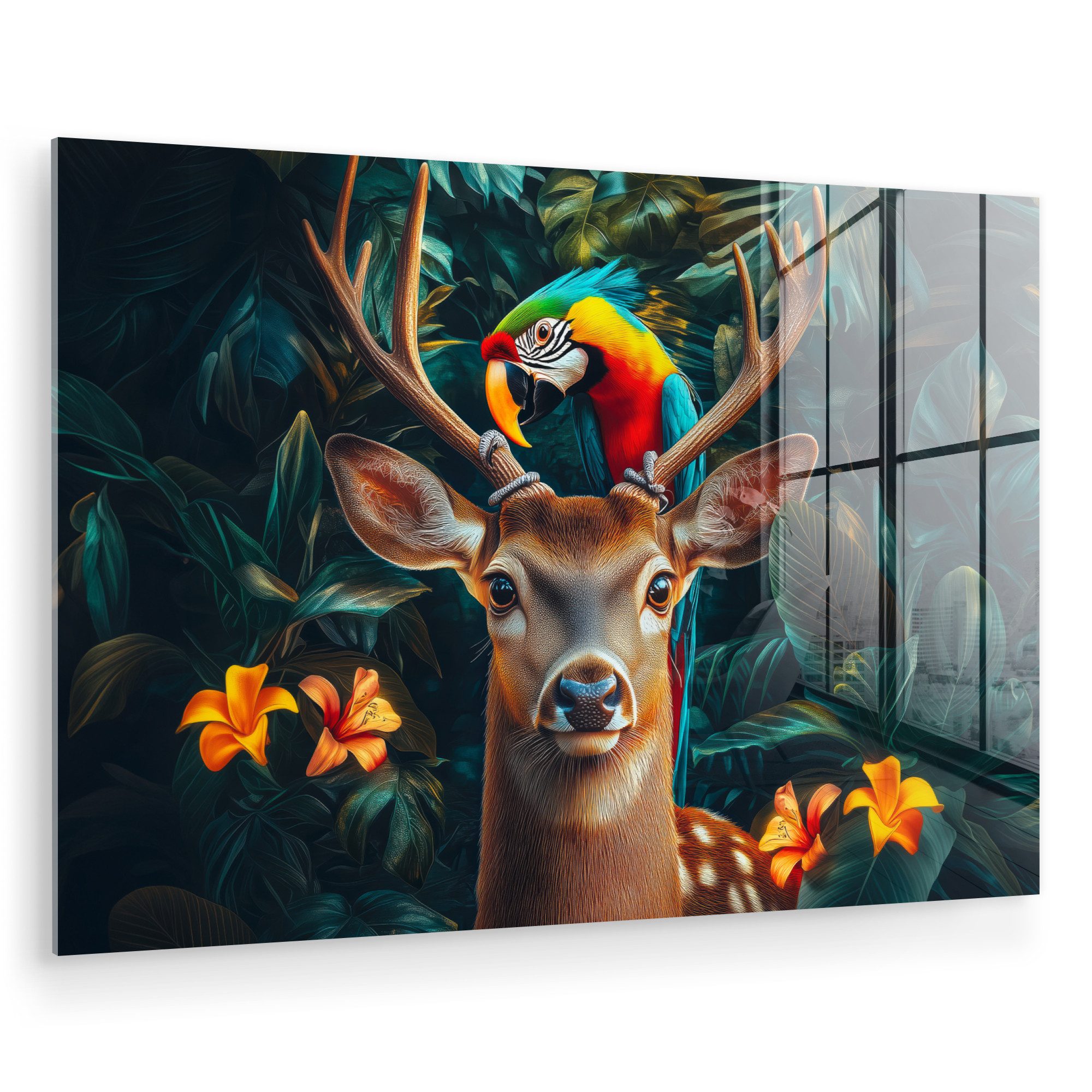 MuchoWow Acrylglasbild Hirsche - Papagei - günstig online kaufen