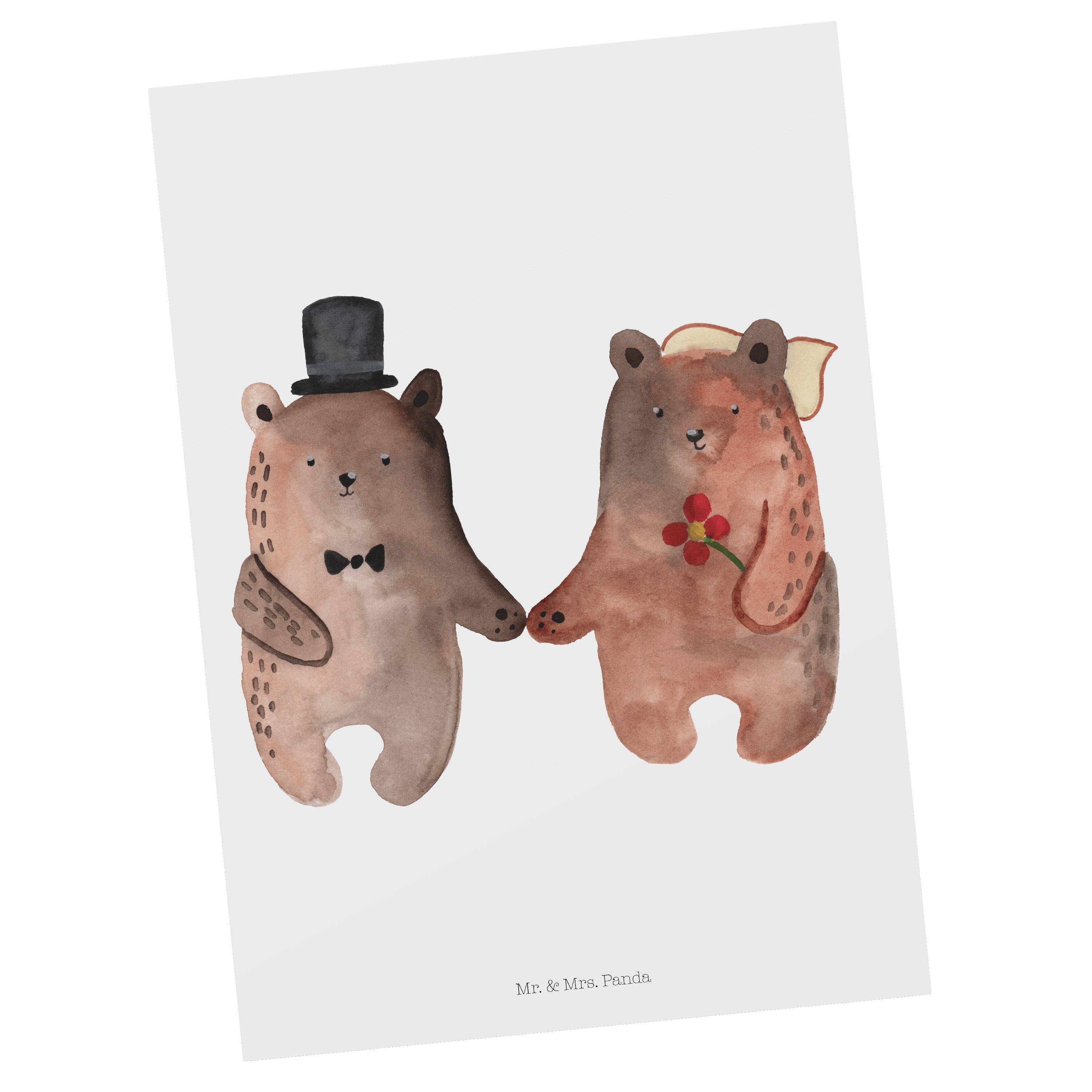Mr. & Mrs. Panda Postkarte Bär Heirat - Weiß - Geschenk, Einladungskarte, Grußkarte, Dankeskarte