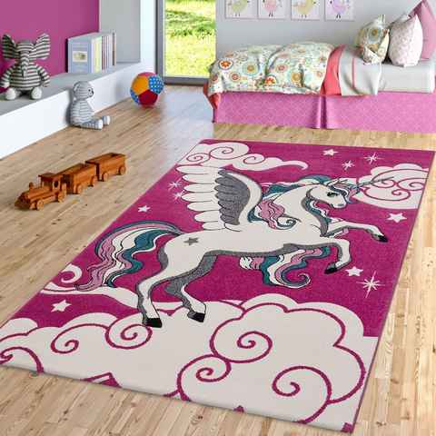 Kinderteppich Kinderteppich Pink Fuchsia Das Fliegende Einhorn Spielteppich, TT Home, Läufer, Höhe: 16 mm