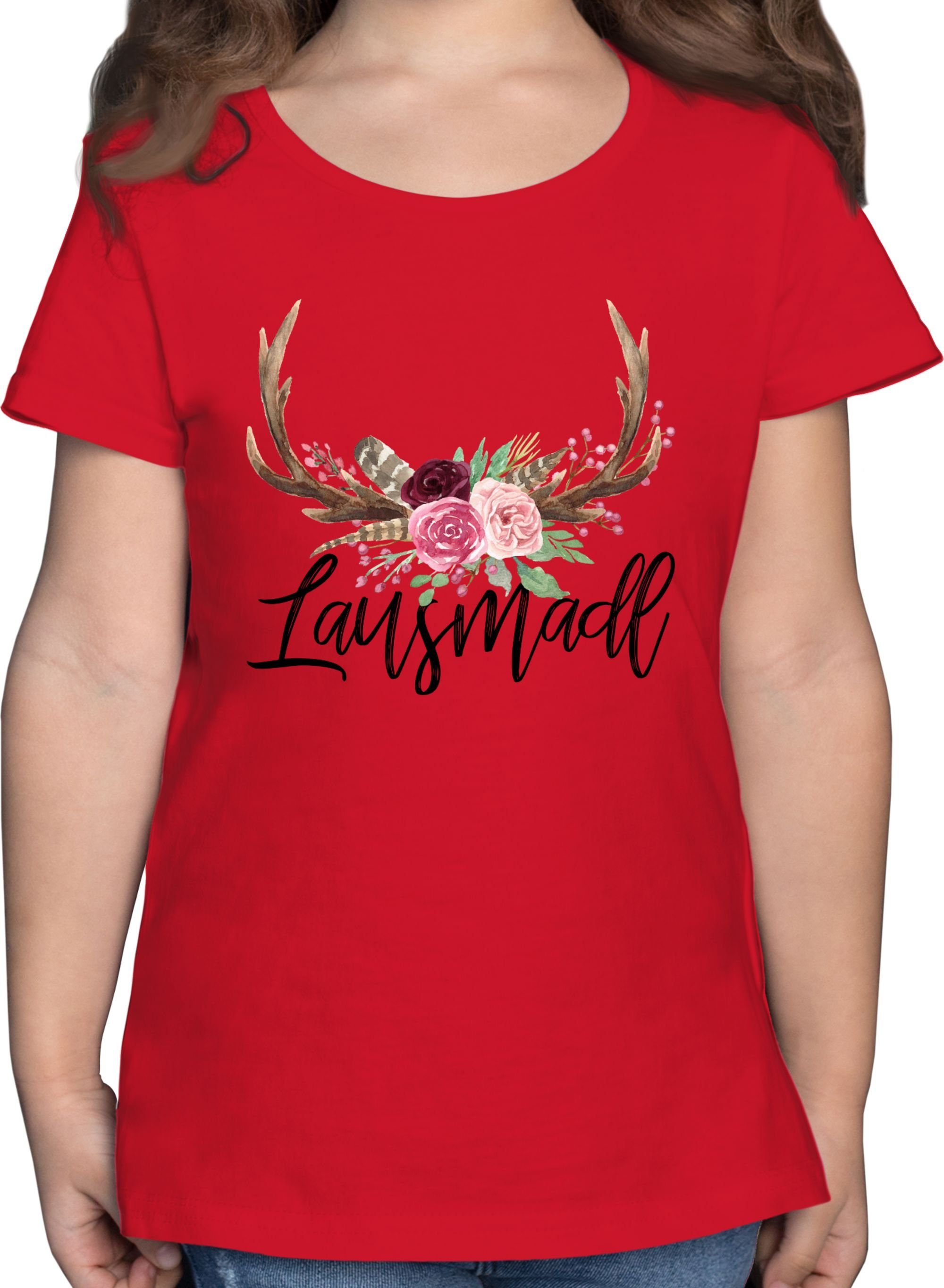 Shirtracer T-Shirt Lausmadl Hirschgeweih Mode für Oktoberfest Kinder Outfit 3 Rot