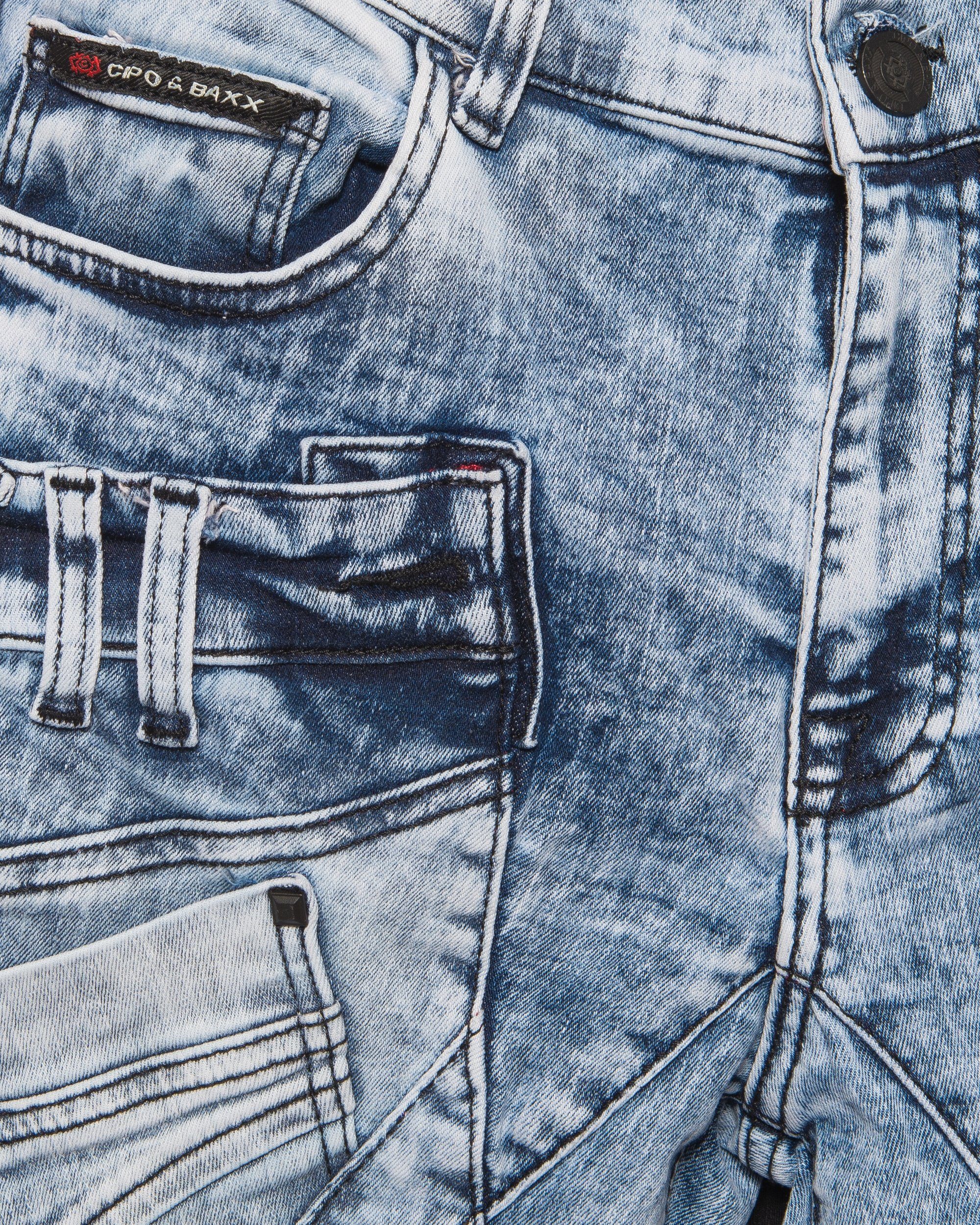 Cipo & Baxx Slim-fit-Jeans Herren Jeans Hose mit vielen Details Jeanshose mit ausgefallener Waschung und sytlischer Taschenarretierung