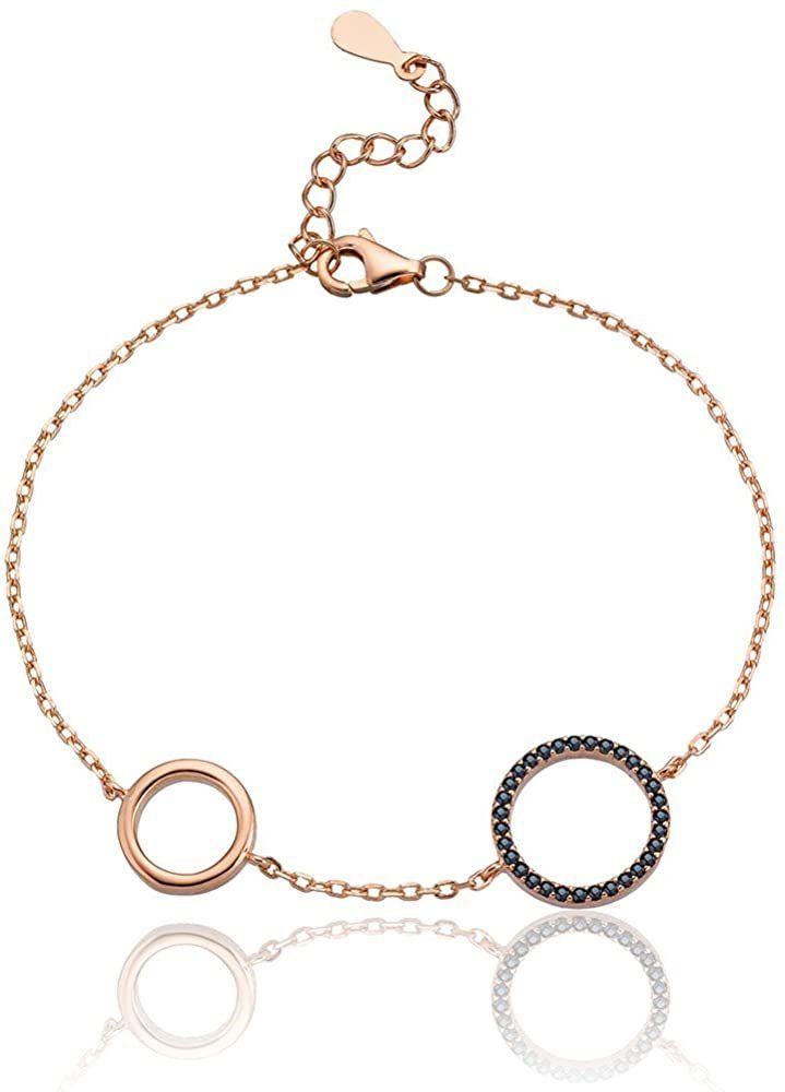 Karisma Silberarmband Damen Silber 925 Armband 2 Kreisen - Roségold Schwarze Steine