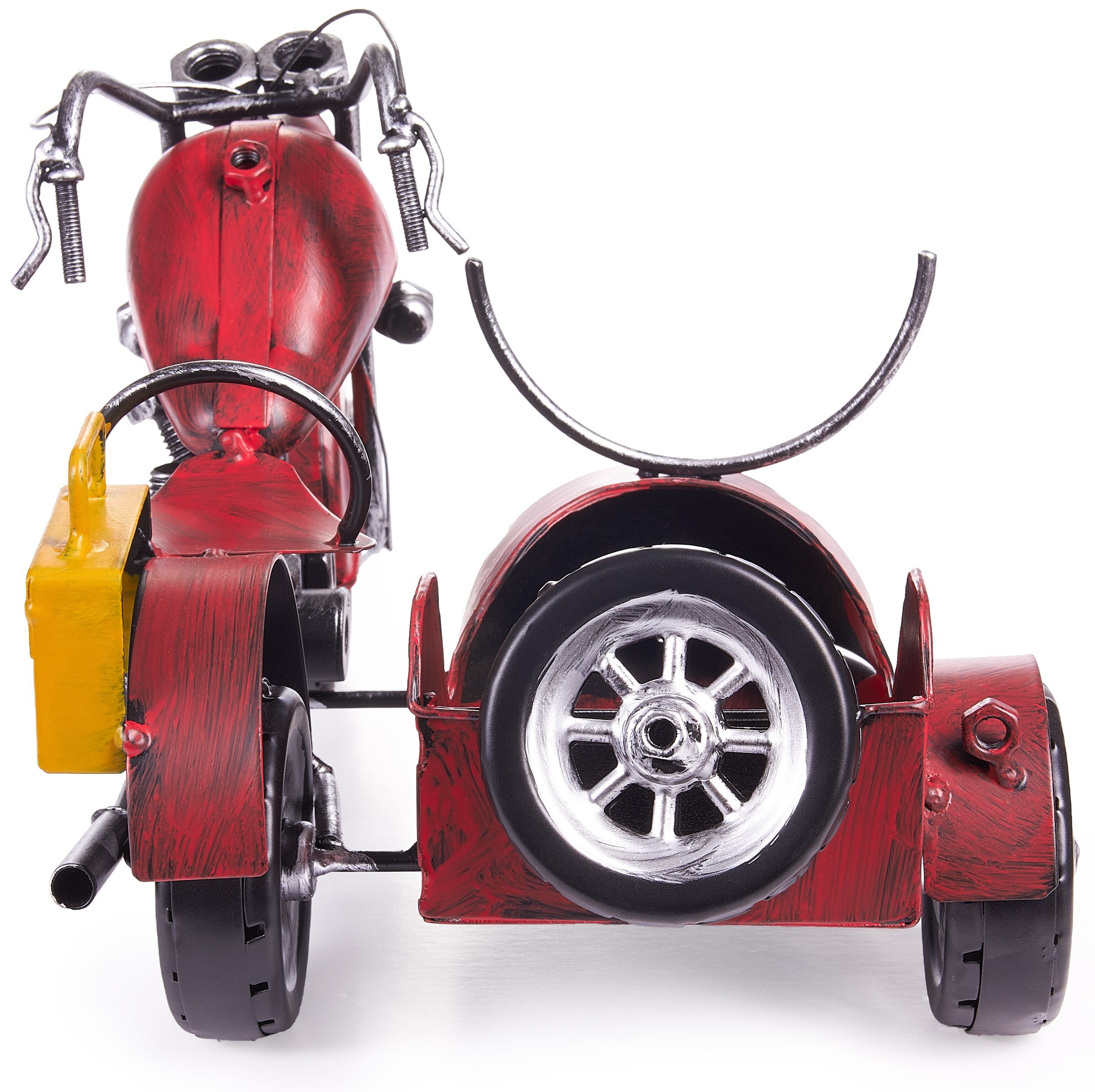 BRUBAKER Weinflaschenhalter Motorrad mit Beiwagen Rot Flaschenhalter, (inklusive Grußkarte), Weinhalter Metall Skulptur, Wein Geschenk – Bild 4 von 5
