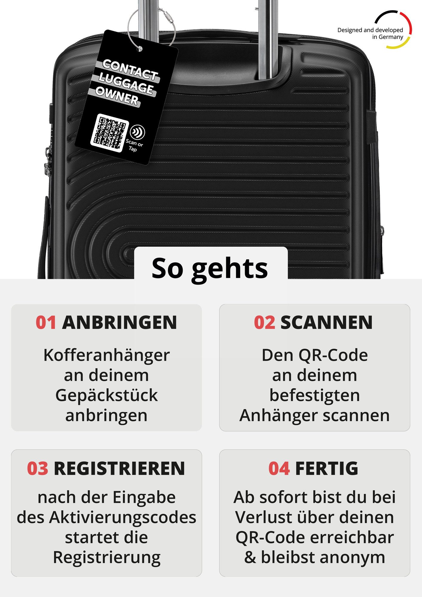 Hauptstadtkoffer Trolley Mitte, 4 Rollen, Großer Koffer + digitaler Gepäckanhänger, TSA, Doppelrollen