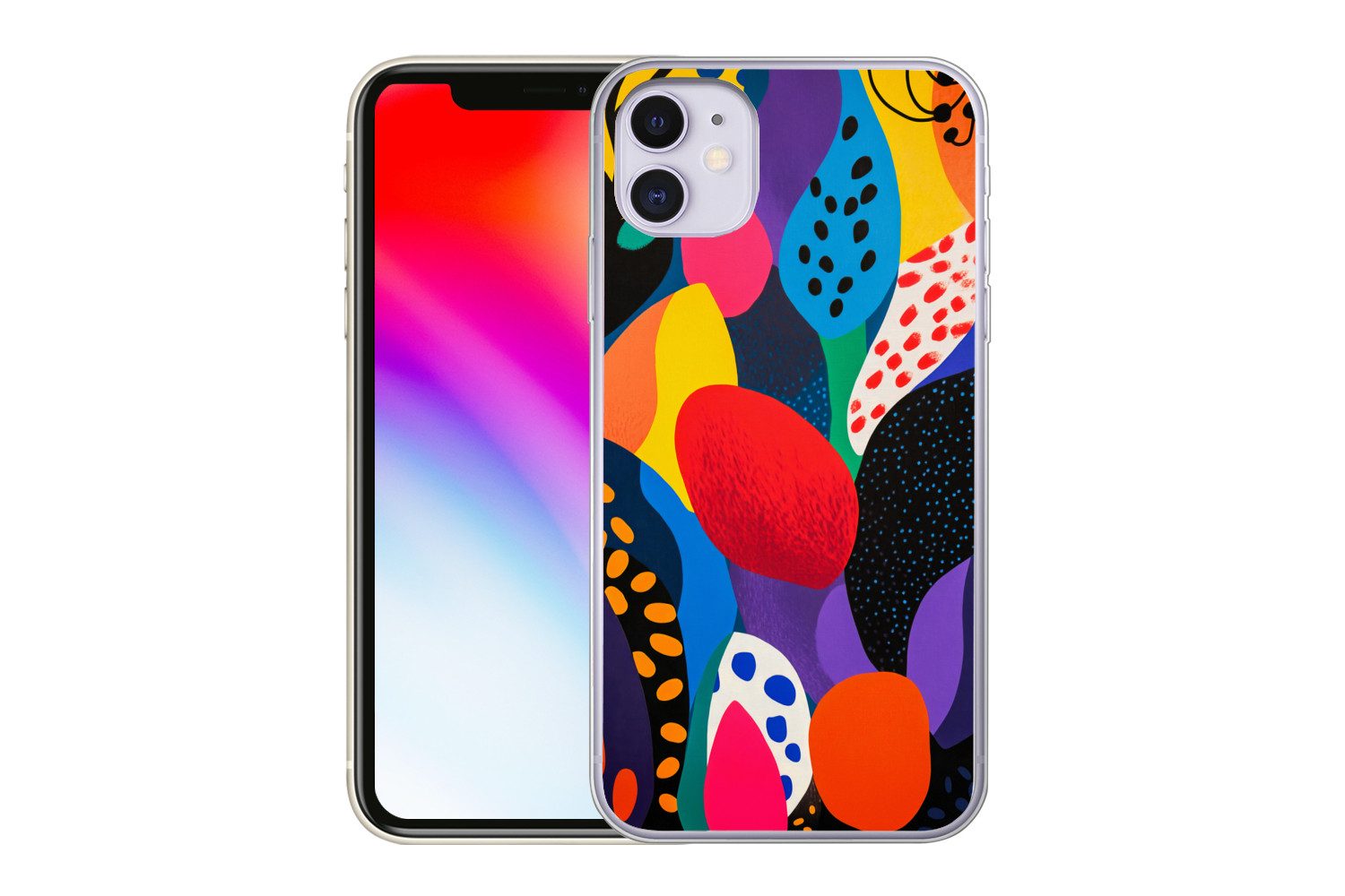 MuchoWow Handyhülle für Apple iPhone 11 Blumen - Blätter - Abstrakt - Rot, Smartphone-Bumper, Print, Handy Schutzhülle Dünn