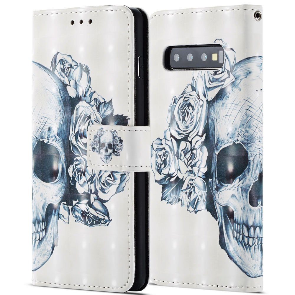 FITSU Handyhülle Handytasche für Samsung Galaxy S10 Plus Hülle Totenkopf Motiv 6,4 Zoll, Case für Samsung S10 Plus Handyhülle, Handytasche mit Kartenfach