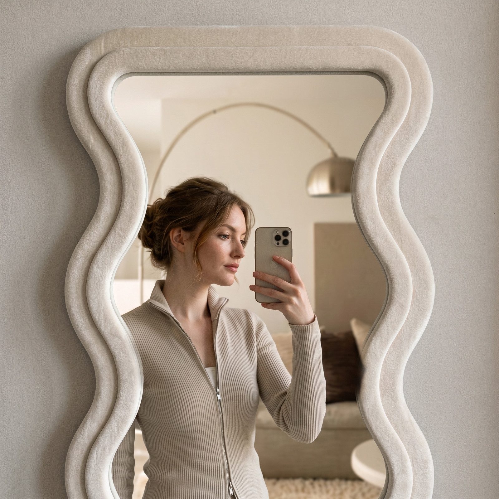 LUNAMIRROR Ganzkörperspiegel Unregelmäßig gewellter Ganzkörperspiegel, wandmontierter Standspiegel (1-St), für Schlafzimmer und Flur, 160×60cm, weiß – Bild 2 von 5