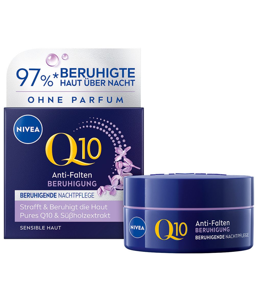 Nivea Nachtcreme Q10 Anti-Falten Power Sensitive Nachtpflege 50ml Packung, 1-tlg., 50 ml
