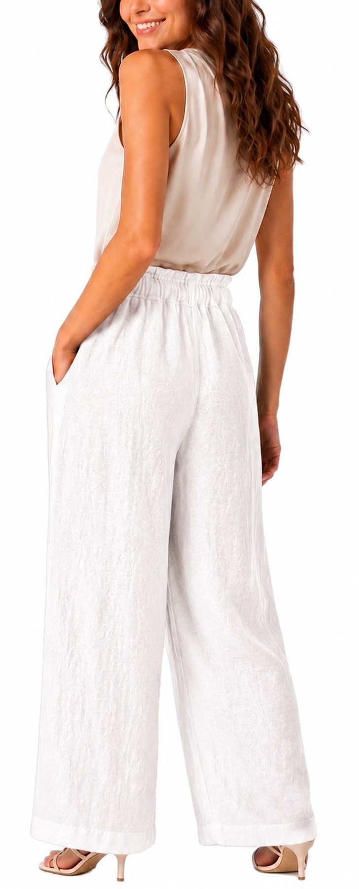 dy_mode Leinenhose High Waist Damen Leinenhose Weitbein Palazzo Hose Sommerhose in Unifarbe, High Waist, mit elastischem Bund