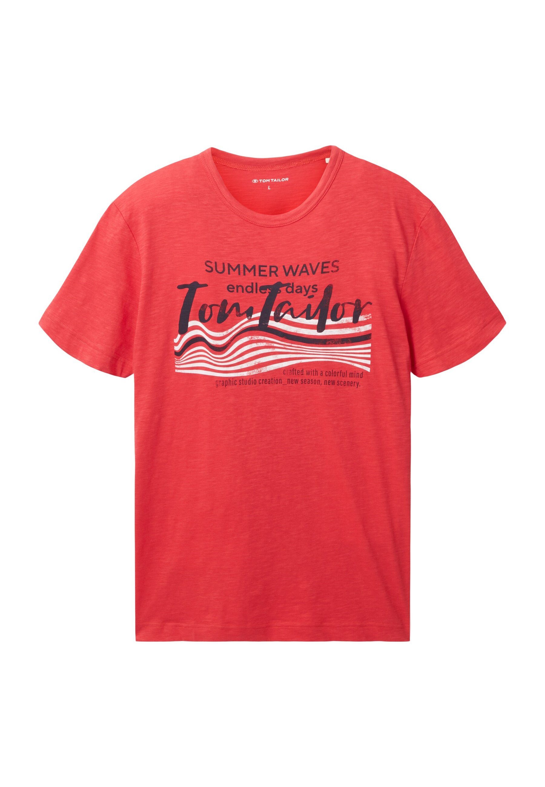 TOM TAILOR T-Shirt T-Shirt Tom Tailor Kurzarmshirt mit Frontprint (1-tlg) rot