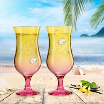 PLATINUX Cocktailglas Cocktailgläser Gelb-Rosa, Glas, Bunt 400ml (max. 470ml) Longdrinkgläser Partygläser Milkshake Groß