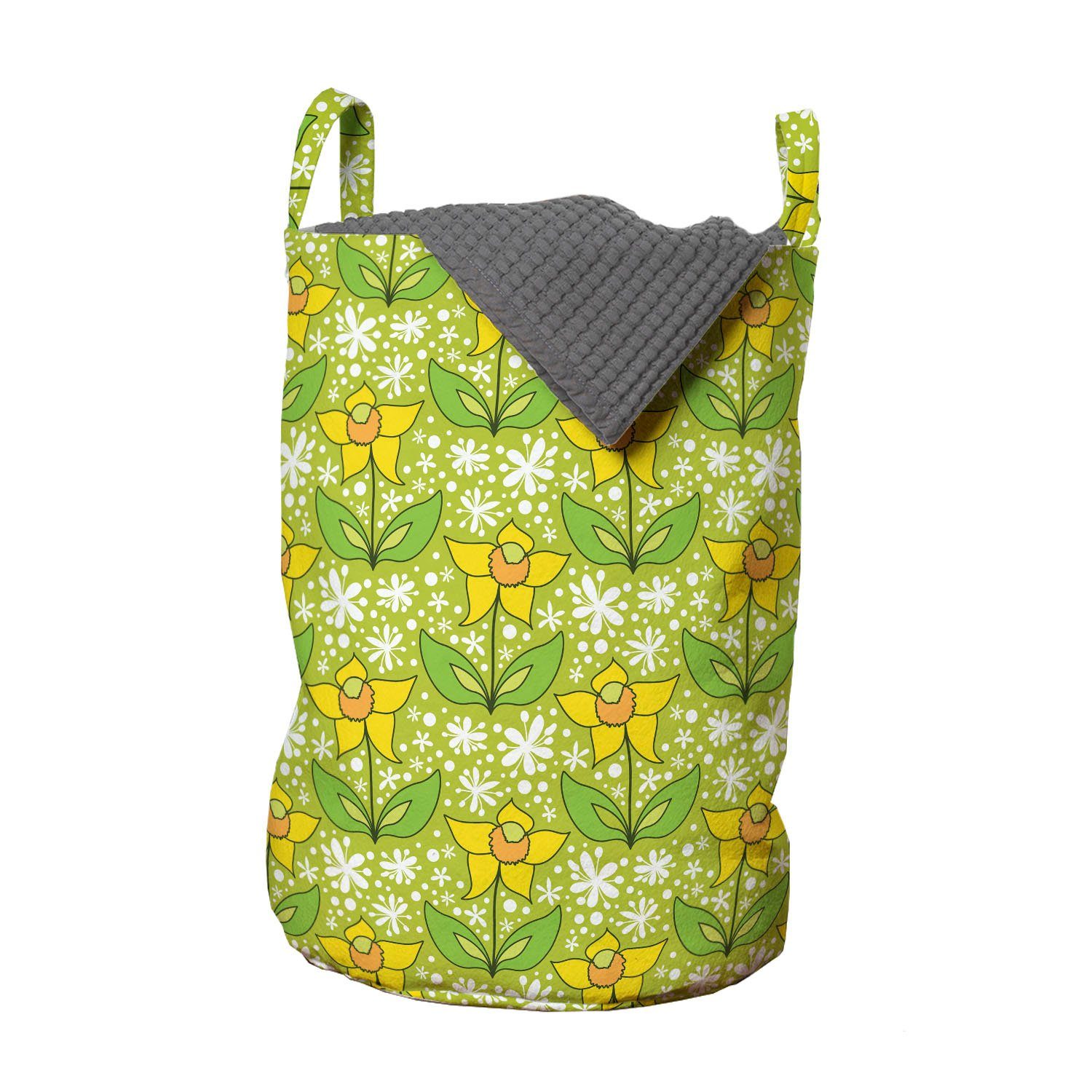 Abakuhaus Wäschesäckchen Wäschekorb mit Griffen Kordelzugverschluss für Waschsalons, Blumen Sommer Botanik Muster