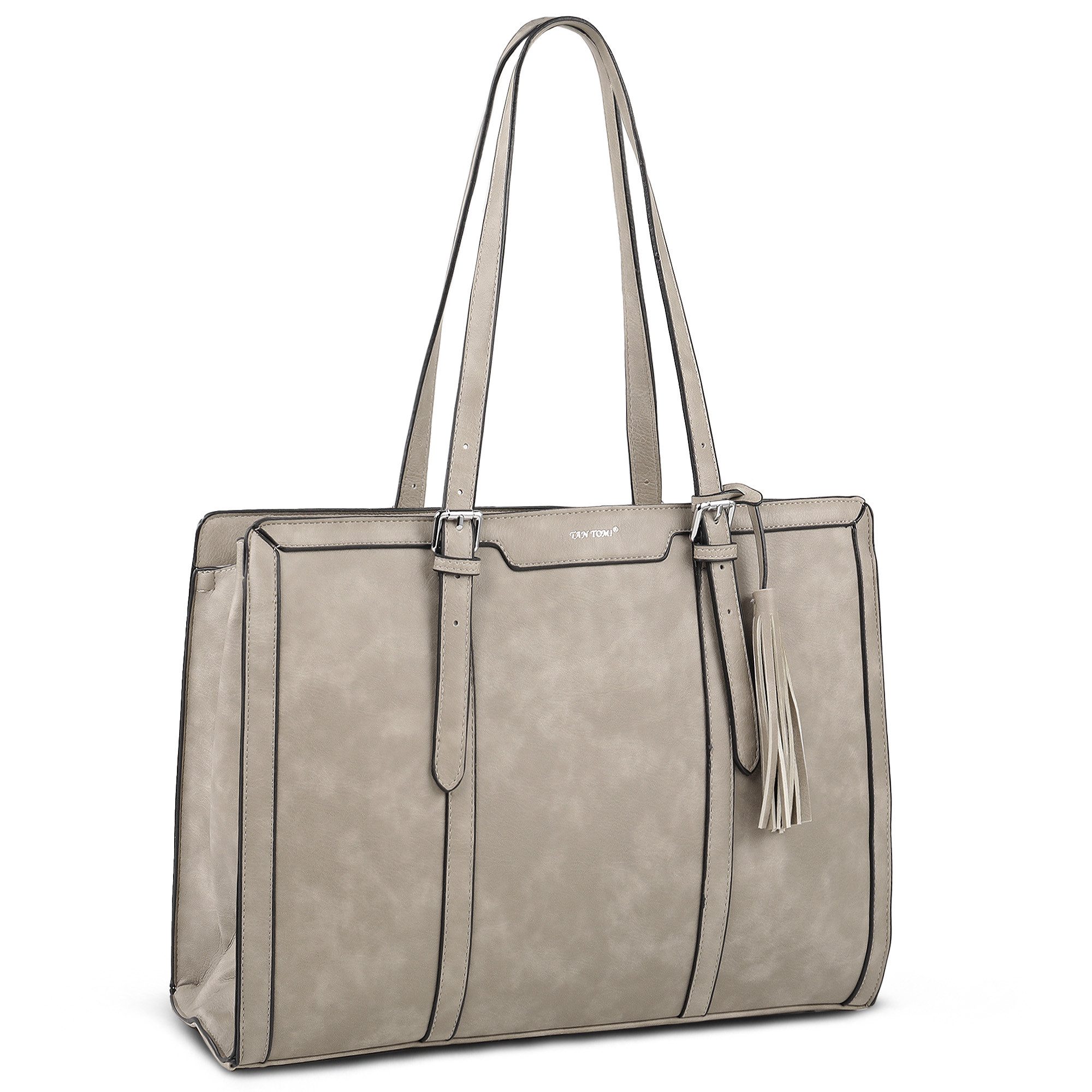 TAN.TOMI Handtasche Große Business Handtasche Damen Leder Schultertasche Arbeit Schule, Bürotasche Damen 15.6 Zoll Notebookt mit 3 Fächern für Büro Schule