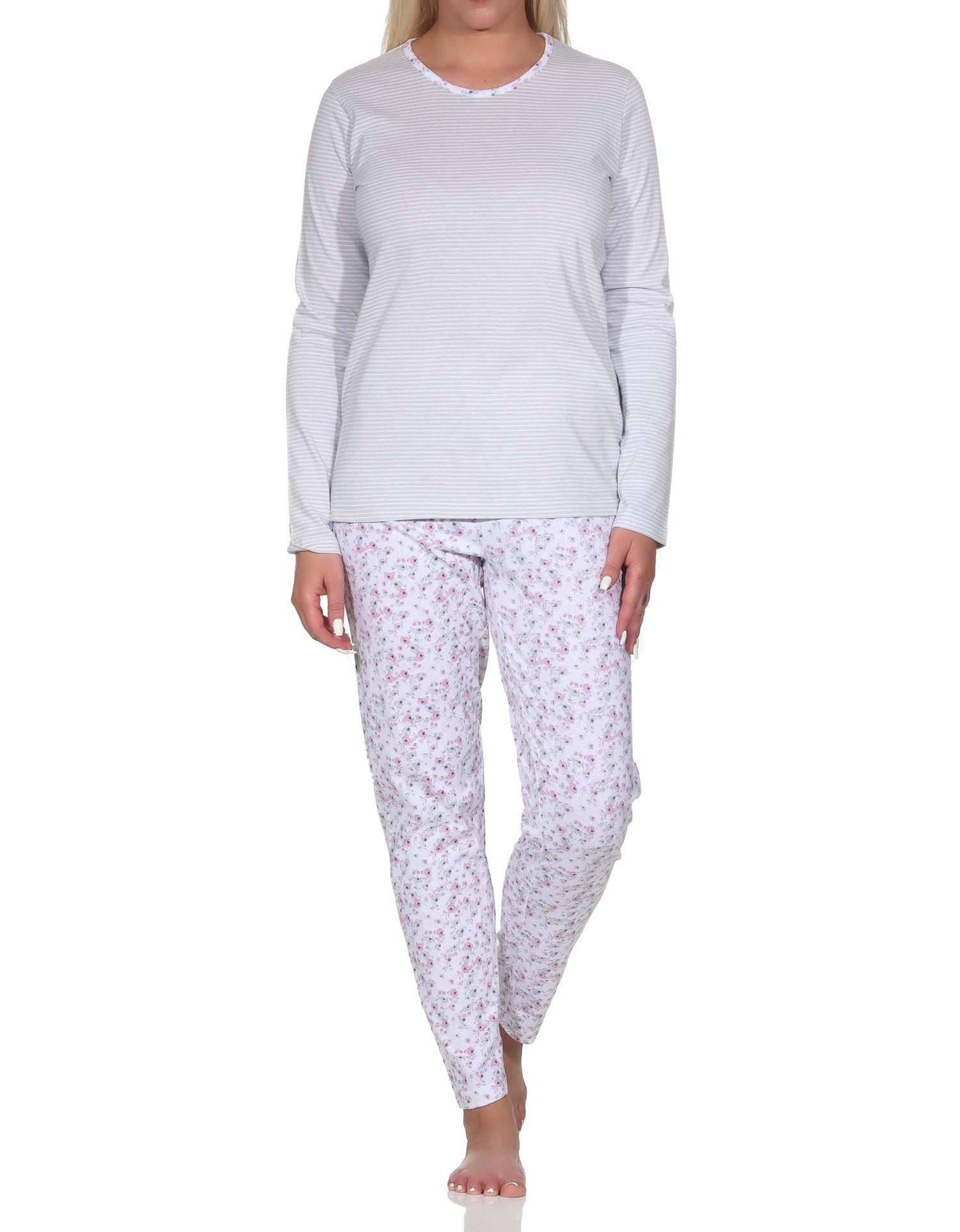 Normann Pyjama Verspielter Damen langarm Schlafanzug in tollem floralen Muster