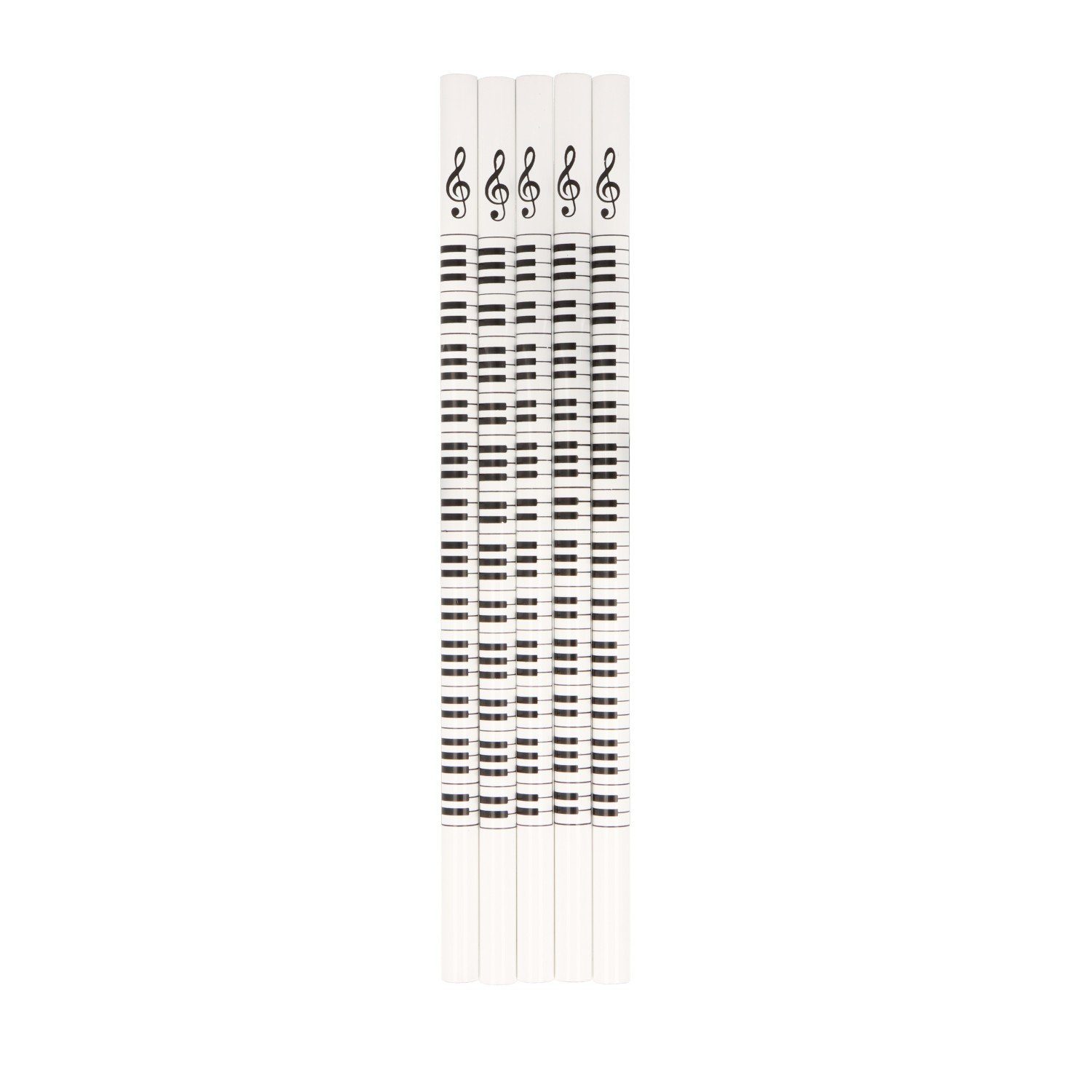 Musikboutique Bleistift, (5-tlg), mit Keyboard und Notenschlüssel Motiv, Farbe weiß, 5 Stück Tastatur