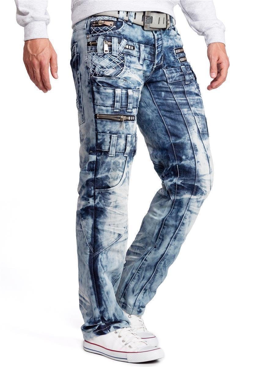 Markantes Lupo Hose Aufgesetzten mit BA-KM009 Kosmo Herren blau Auffällige Applikationen 5-Pocket-Jeans Design