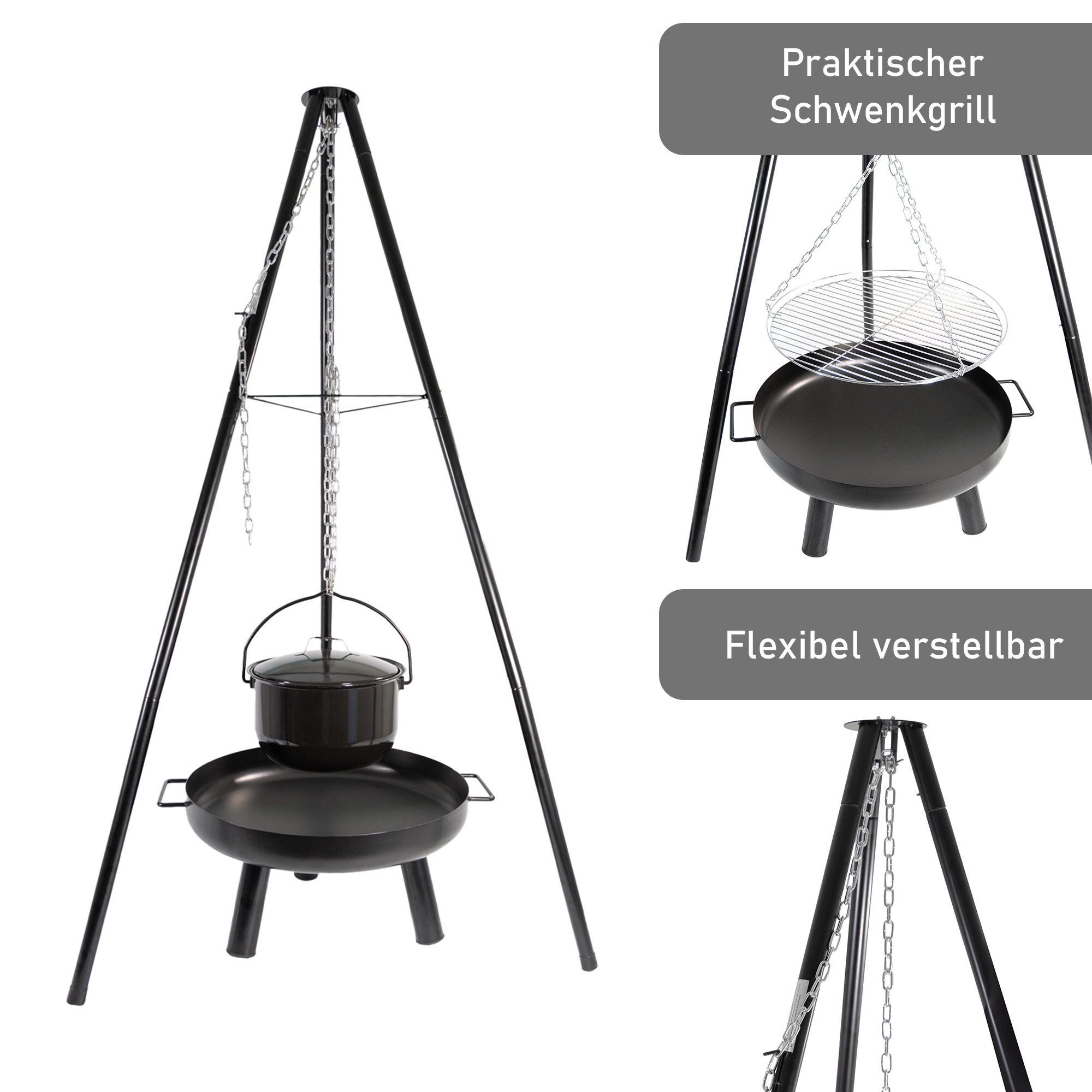 Lemodo Schwenkgrill Schwenkgrill mit Feuerschale, 52 cm großer Grillrost, Extra große Grillfläche mit viel Zubehör