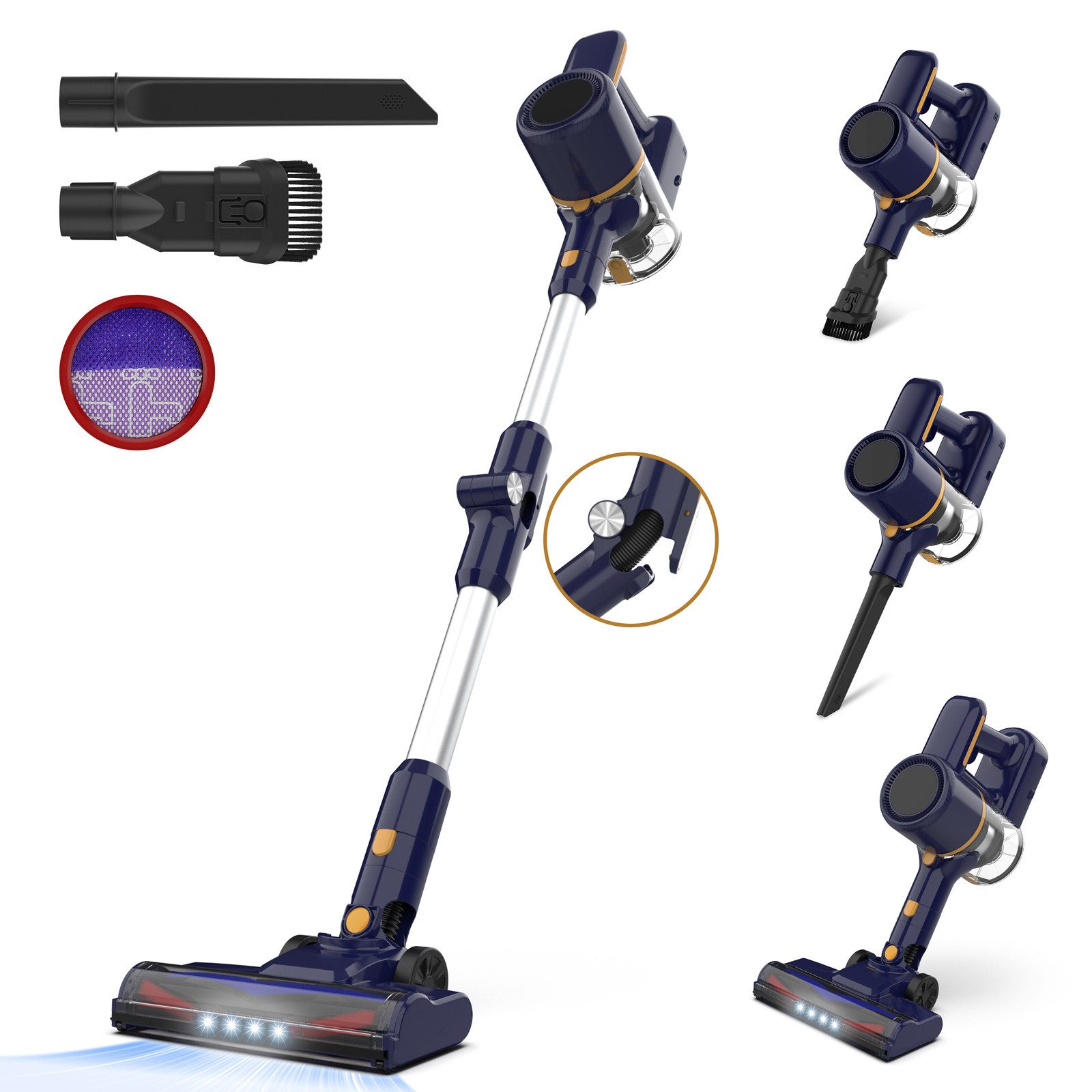 TASVAC Akku-Handstaubsauger N7 Pro Akku-Staubsauger, 2200mAh 50 Min., 0,8L, 210 W, beutellos, 180° klappbarer Stiel,LED-Beleuchtung,Ein-Klick-Staubentleerung